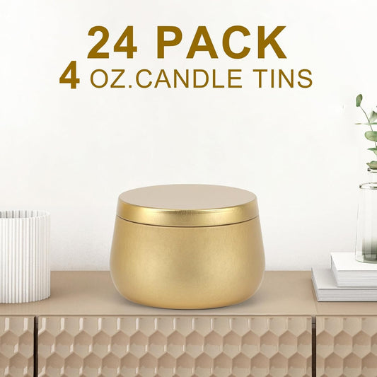 24 Pack Candle Tins Golden - 4 OZ Candle Jars for Candle Making - Ideal Candle Making Jars for Professionals as Well as hobbyists