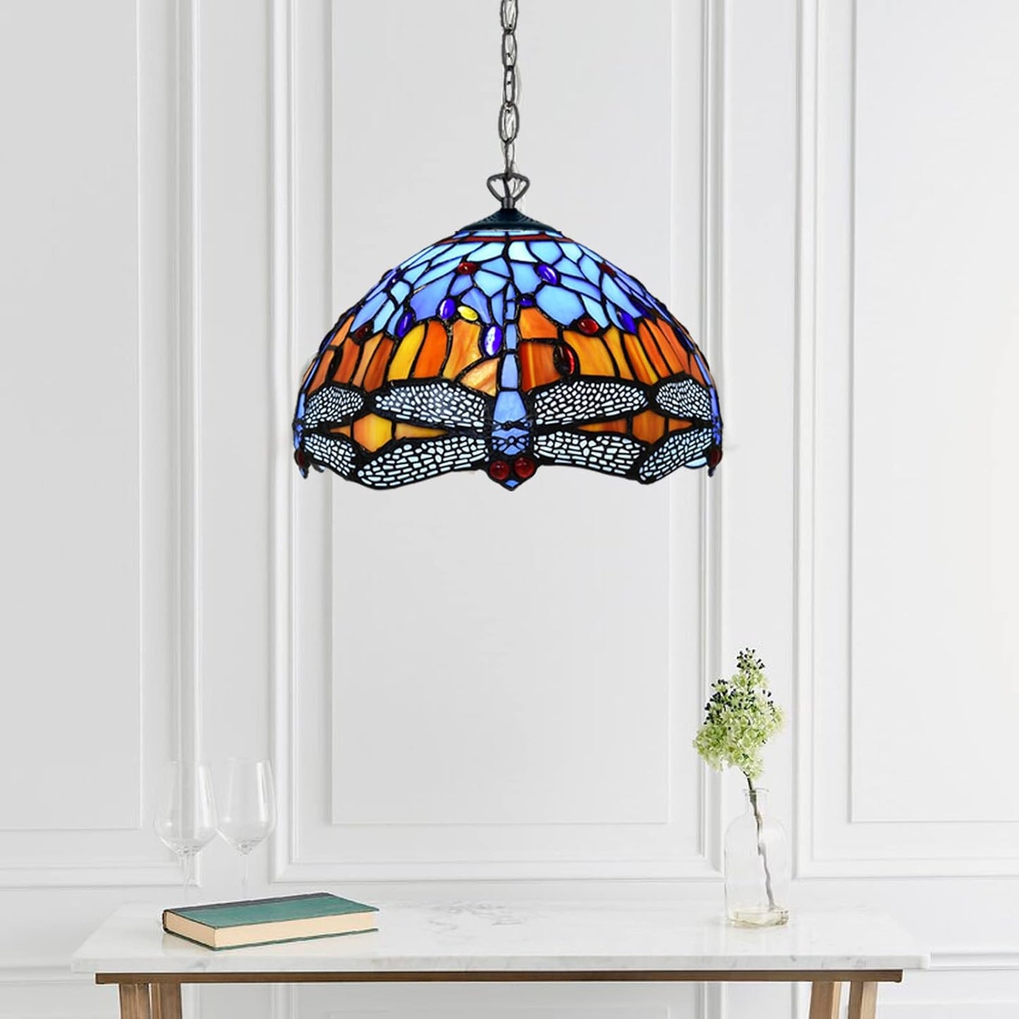 Tiffany Pendant Lamps Handcrafted Stained Glass Lamp Shades Stunning Quality Antique Design Pendant Light for Living Room Bedroom Lounge Hallway (P-1002)