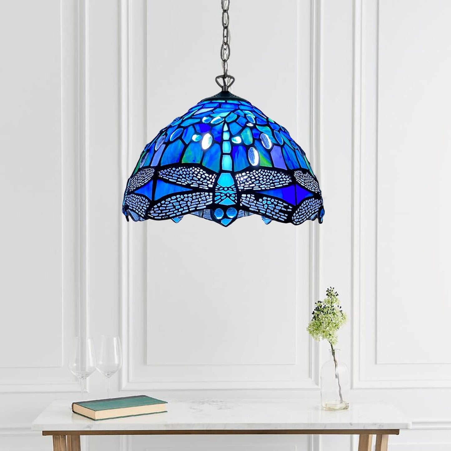 Tiffany Pendant Lamps Handcrafted Stained Glass Lamp Shades Stunning Quality Antique Design Pendant Light for Living Room Bedroom Lounge Hallway (P-1007)