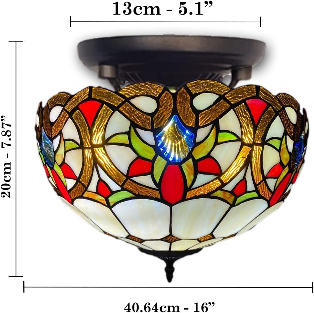 Auroh Tiffany Ceiling Lamps 16 inch Stained Glass Handcrafted Lamp Shades Antique Design Stunning Quality Ceiling Lamp for Living Room Bedroom Lounge (C-1650)