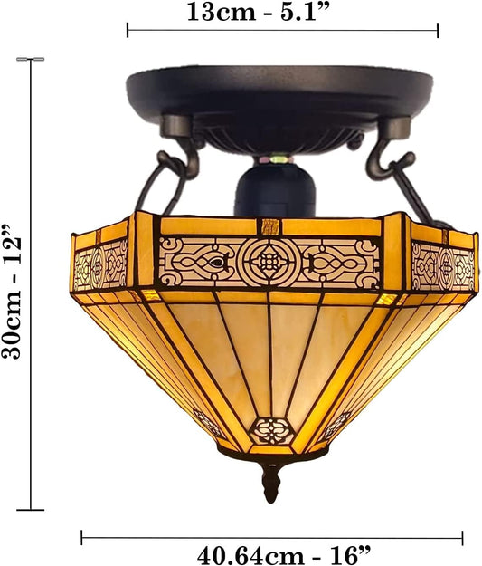 Auroh Tiffany Ceiling Lamps 16 inch Stained Glass Handcrafted Lamp Shades Antique Design Stunning Quality Ceiling Lamp for Living Room Bedroom Lounge (C-1605)