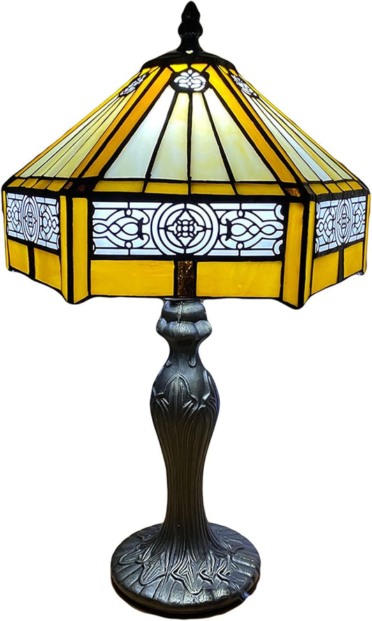 Tiffany Lamps Hexagon Lampshade Handcrafted Stained Glass Stunning Quality Antique Design Table Lamps for Living Room Bedside Desk Bedroom Coffee Table - Yellow (TFTL-1005)