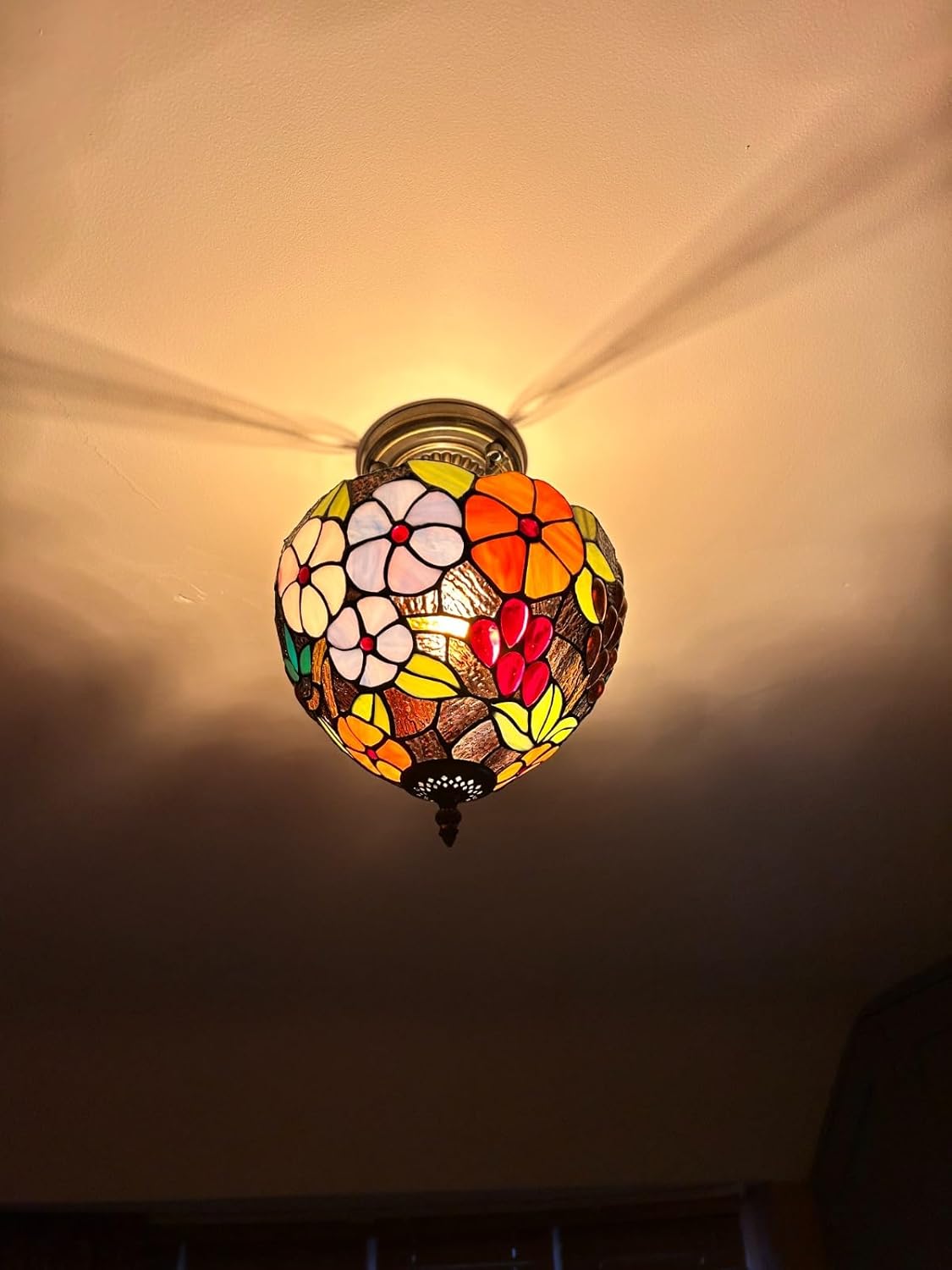 Tiffany Style Ceiling Lamps Stained Glass Handcrafted Lamp Shades Antique Design Ceiling Light for Living Room Bedroom Lounge Hallway (C-1009)