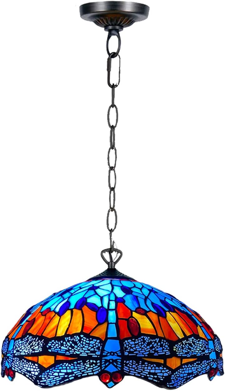 Tiffany Pendant Lamps Handcrafted Stained Glass 16 inch Lamp Shades Stunning Quality Antique Design Pendant Lamps for Living Room Bedroom Lounge Hallway (P-1602)