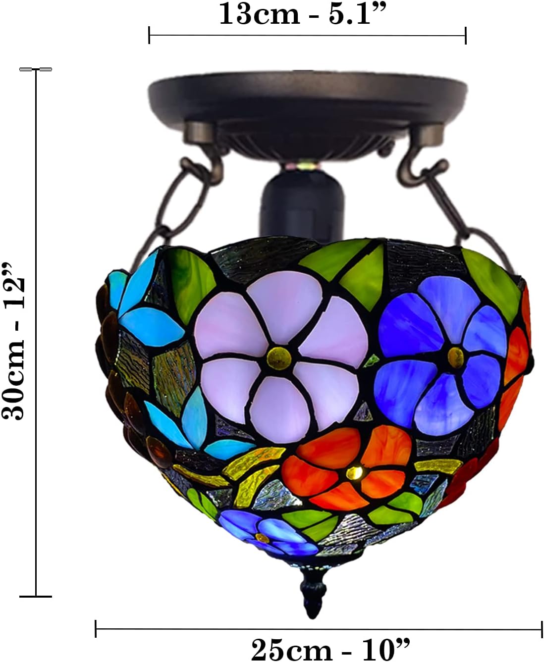 Tiffany Style Ceiling Lamps Stained Glass Handcrafted Lamp Shades Antique Design Ceiling Light for Living Room Bedroom Lounge Hallway (C-1009)