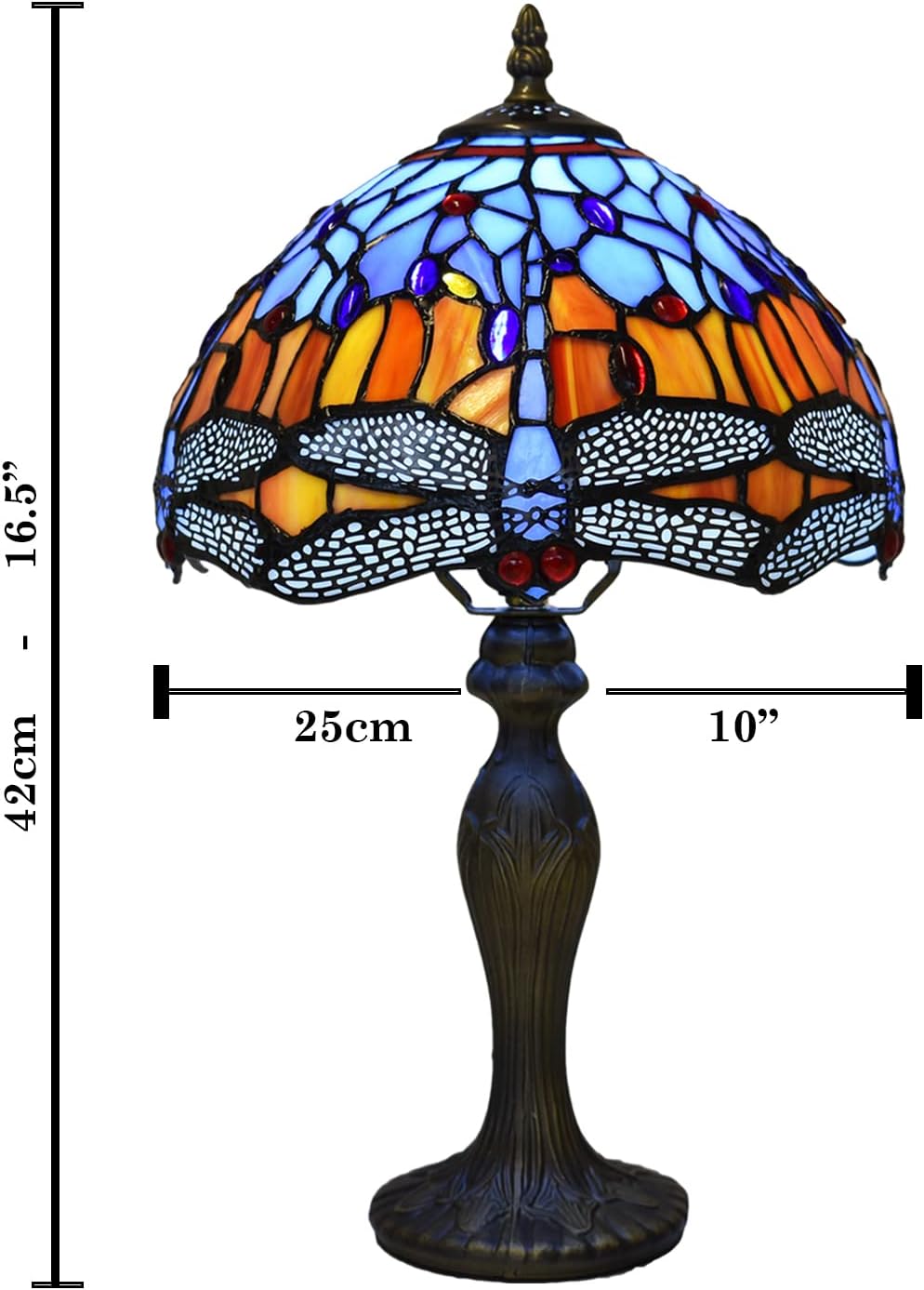 Tiffany Lamps Antique Dragonfly Design Handcrafted Stained Glass Lampshade Stunning Quality Base Table Lamps for Living Room Bedside Desk Bedroom Coffee Table (TFTL-1002)