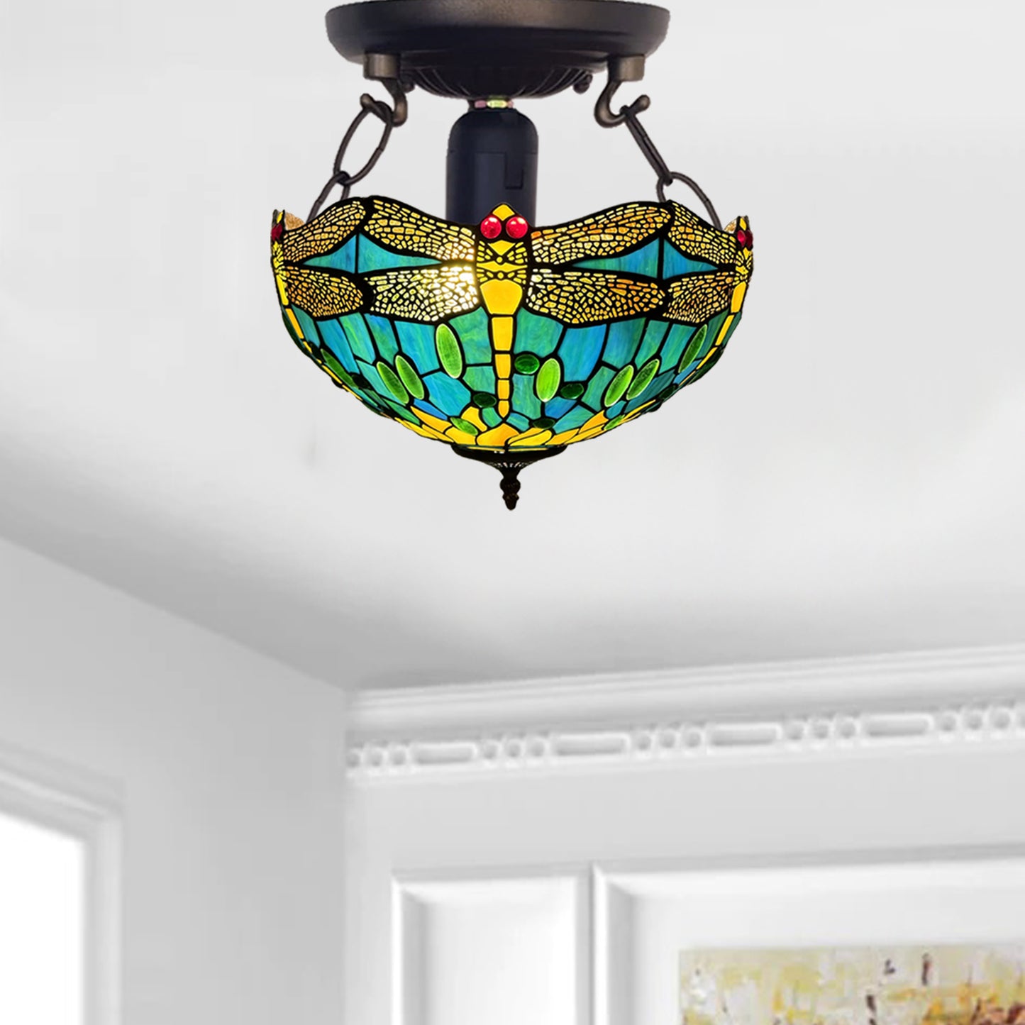 Tiffany Ceiling Lamps 16 inch Stained Glass Handcrafted Lamp Shades Antique Design Stunning Quality Ceiling Lamp for Living Room Bedroom Lounge