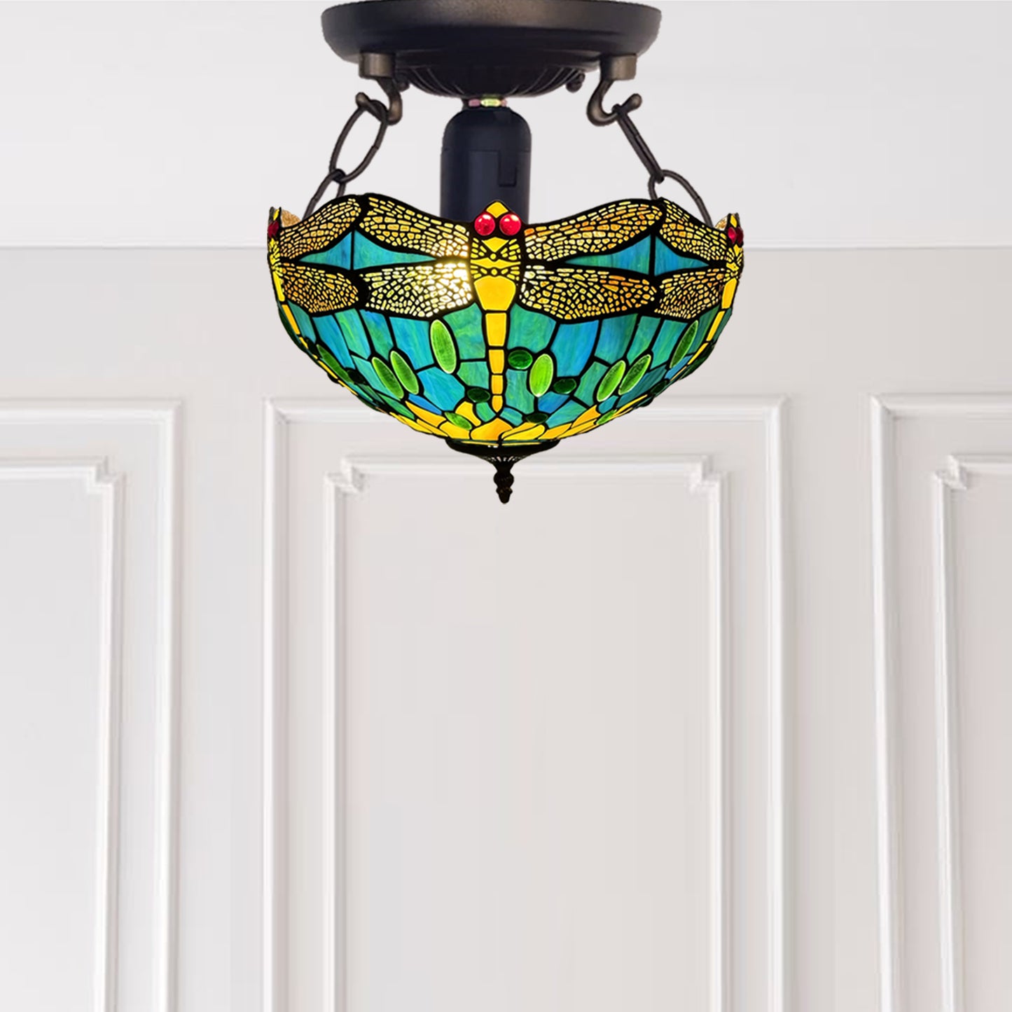 Tiffany Ceiling Lamps 16 inch Stained Glass Handcrafted Lamp Shades Antique Design Stunning Quality Ceiling Lamp for Living Room Bedroom Lounge