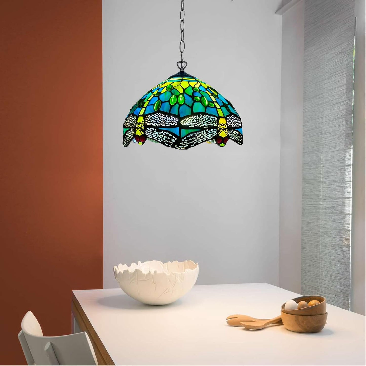 Tiffany Pendant Lamps Handcrafted Stained Glass Lamp Shades Stunning Quality Antique Design Pendant Light for Living Room Bedroom Lounge Hallway (P-1015)