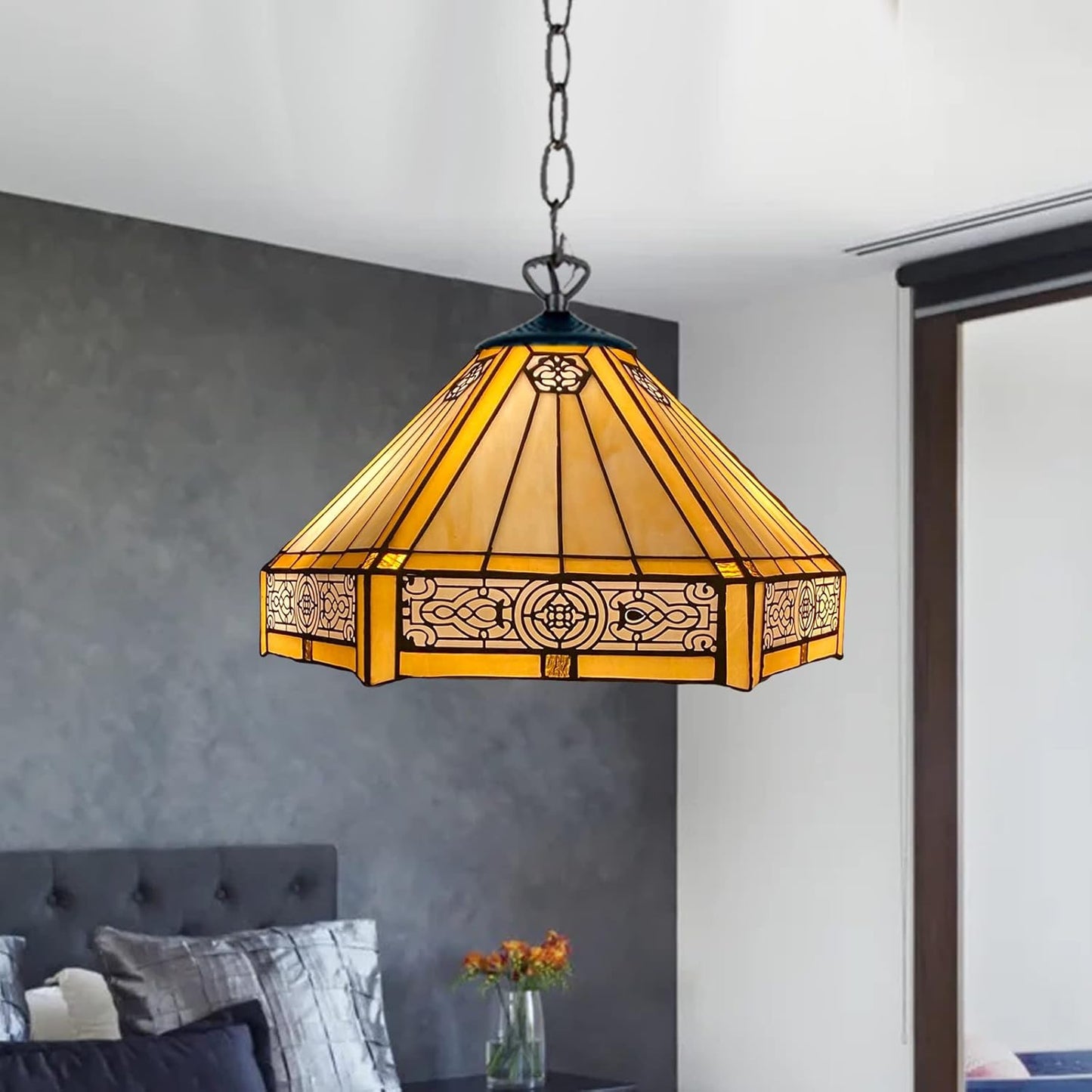 Tiffany Pendant Lamps Handcrafted Stained Glass 16 inch Lamp Shades Stunning Quality Antique Design Pendant Lamps for Living Room Bedroom Lounge Hallway (P-1605)