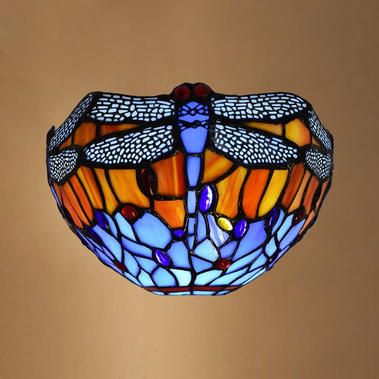 Tiffany Style Wall Lamp, 12 Inch Wall Sconce Light Blue Dragonfly Design Stained Glass Sconce for Room, Lounge, Corridor, Hallway (TWL-1002)