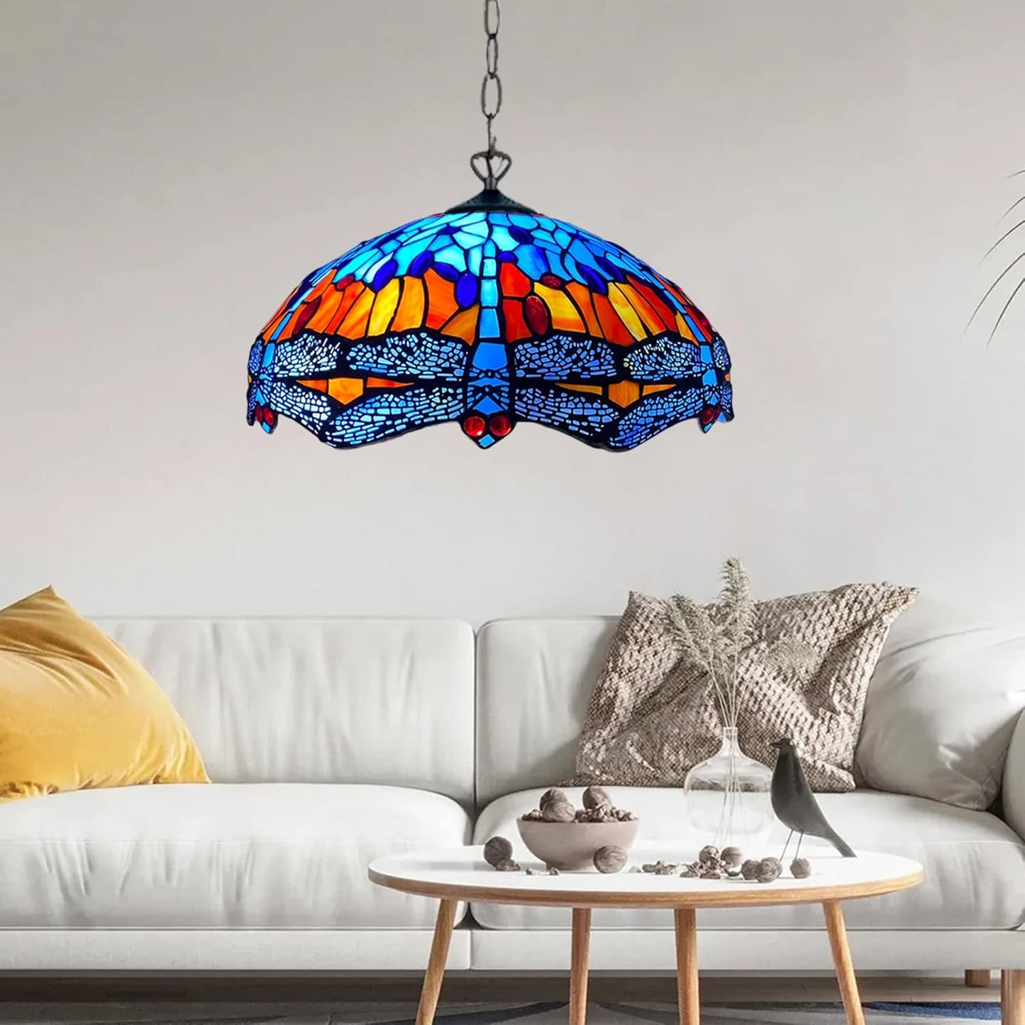 Tiffany Pendant Lamps Handcrafted Stained Glass 16 inch Lamp Shades Stunning Quality Antique Design Pendant Lamps for Living Room Bedroom Lounge Hallway (P-1602)