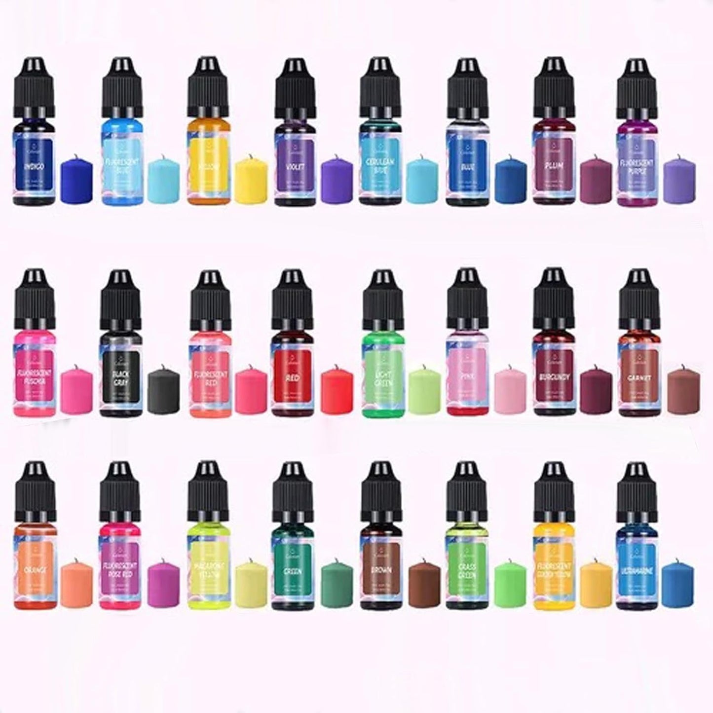 Auroh Pack of 24 Colours Candle Dye for Soy Wax - Premium 10ml Liquid Candle Colour Dye for Crafting and Home Decor - Oil-Based Candle Making Accessories