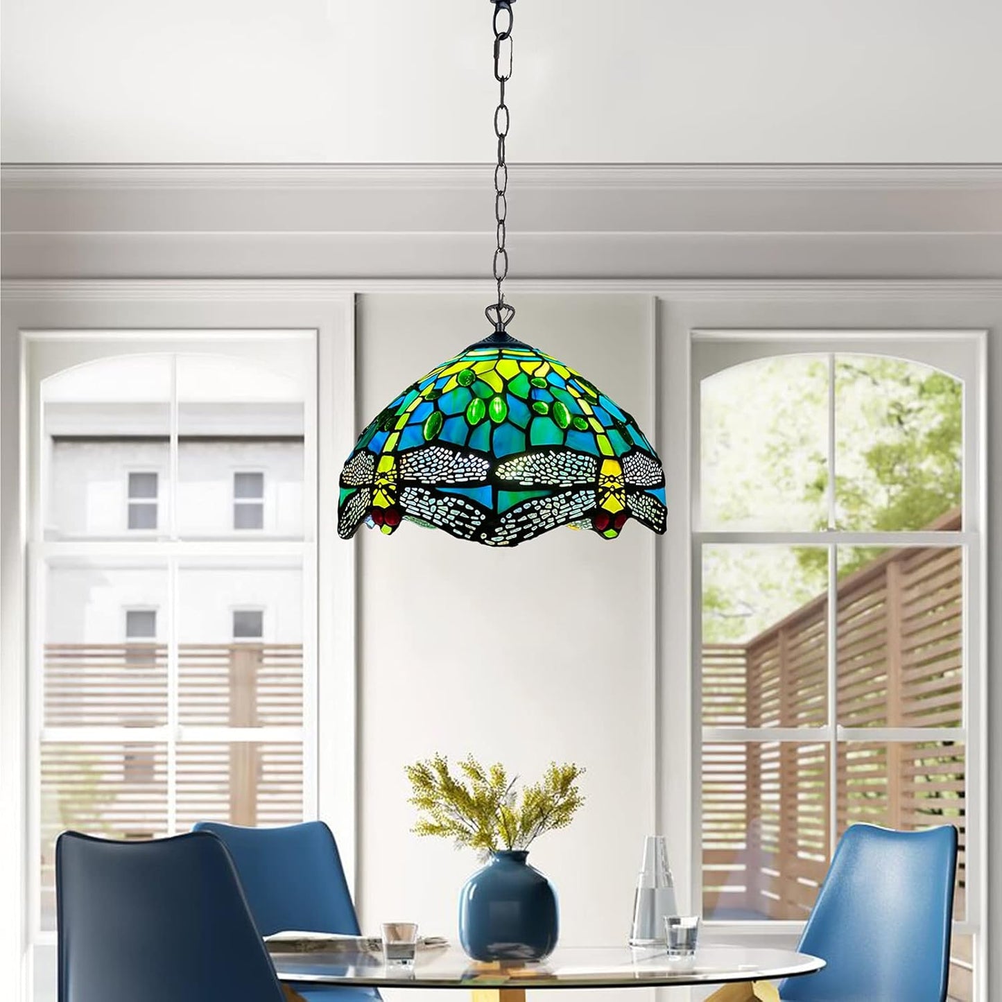 Tiffany Pendant Lamps Handcrafted Stained Glass Lamp Shades Stunning Quality Antique Design Pendant Light for Living Room Bedroom Lounge Hallway (P-1015)