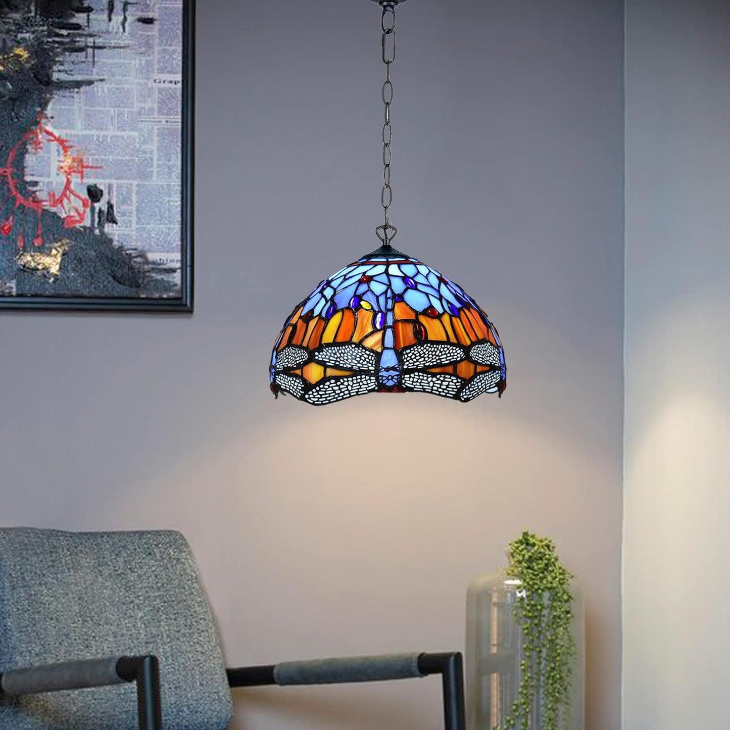 Tiffany Pendant Lamps Handcrafted Stained Glass Lamp Shades Stunning Quality Antique Design Pendant Light for Living Room Bedroom Lounge Hallway (P-1002)
