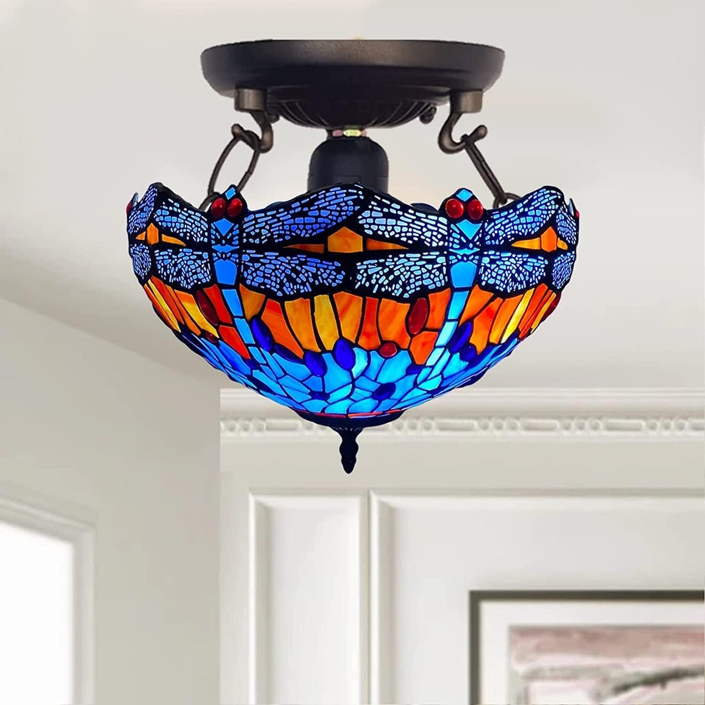 Tiffany Ceiling Lamps 16 inch Stained Glass Handcrafted Lamp Shades Antique Design Stunning Quality Ceiling Lamp for Living Room Bedroom Lounge (C-1602)