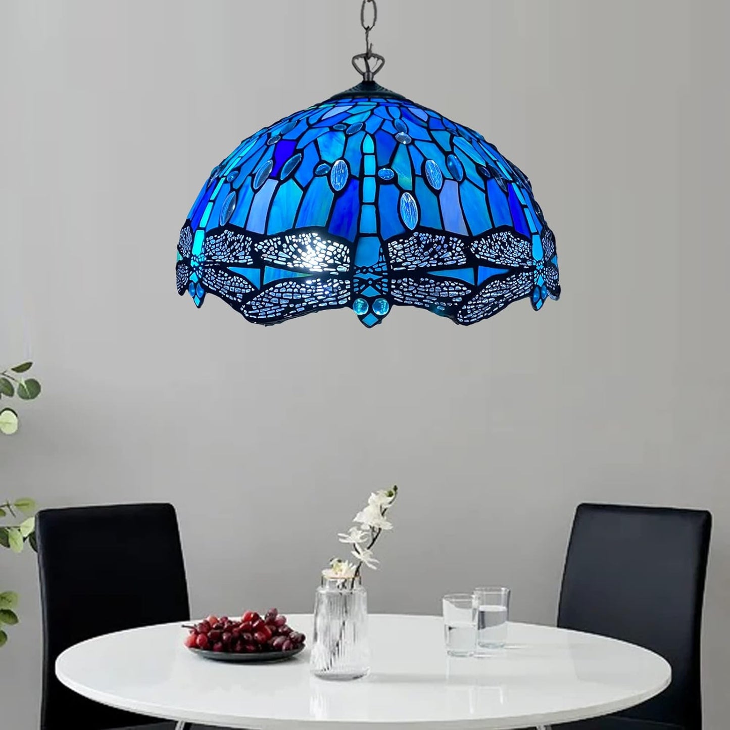 Tiffany Pendant Lamps Handcrafted Stained Glass 16 inch Lamp Shades Stunning Quality Antique Design Pendant Lamps for Living Room Bedroom Lounge Hallway (P-1607)
