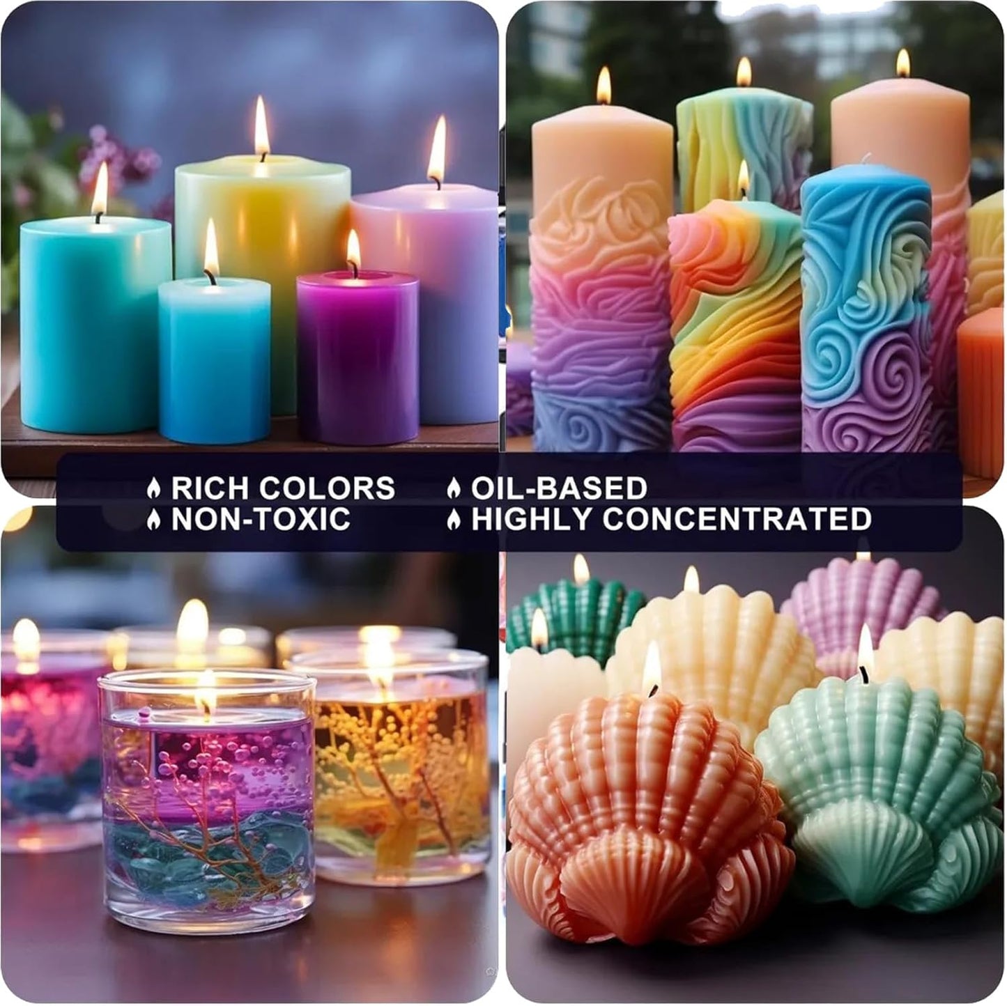 Auroh Pack of 24 Colours Candle Dye for Soy Wax - Premium 10ml Liquid Candle Colour Dye for Crafting and Home Decor - Oil-Based Candle Making Accessories