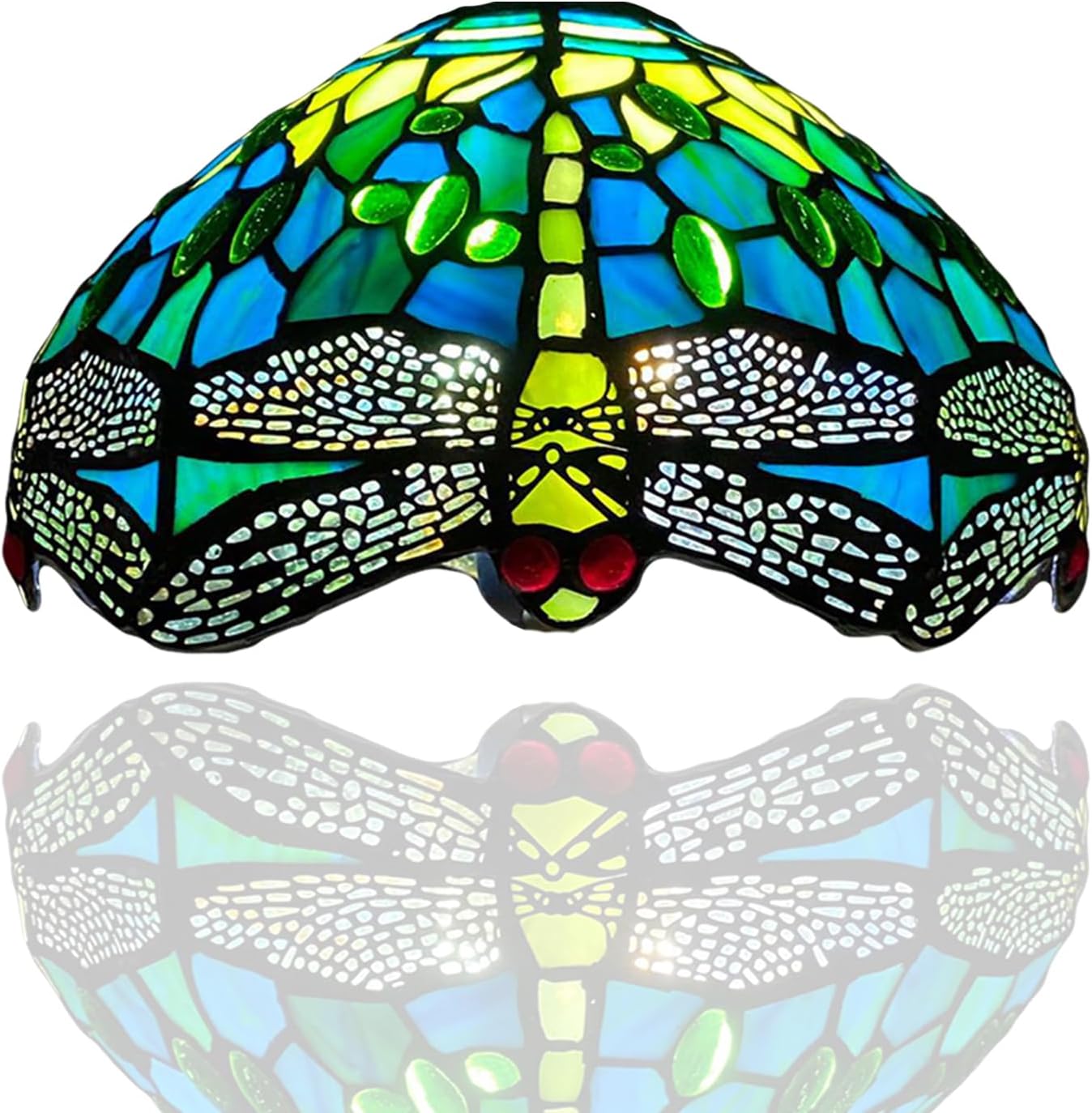 10 inch Tiffany Lamp Shades Antique Style Handcrafted Stained Glass Shades | 3-in-1 Multi-Purpose Shade for Table Lamps, Ceiling Lamps, Pendant Lamps | Green (1015)