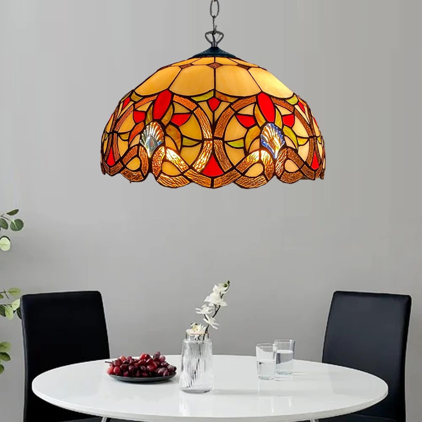 Tiffany Pendant Lamps Handcrafted Stained Glass 16 inch Lamp Shades Stunning Quality Antique Design Pendant Lamps for Living Room Bedroom Lounge Hallway (P-1650)