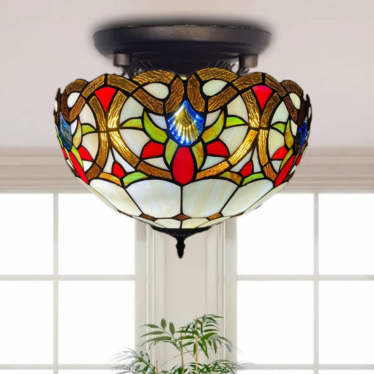 Auroh Tiffany Ceiling Lamps 16 inch Stained Glass Handcrafted Lamp Shades Antique Design Stunning Quality Ceiling Lamp for Living Room Bedroom Lounge (C-1650)