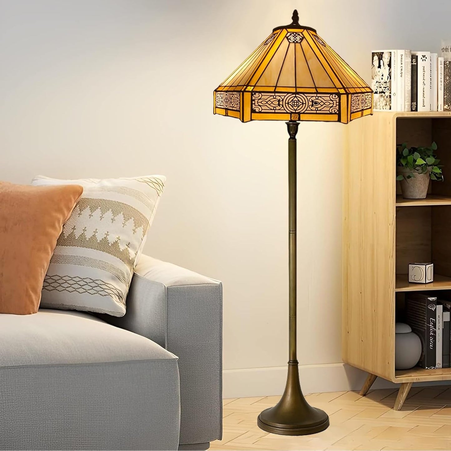 Tiffany Floor Lamps Stunning Quality Handcrafted 16 inch Stained Glass Lamp Shades Antique Design Floor Lamp for Living Room Bedroom Hallway Gallery (TFL-1605)