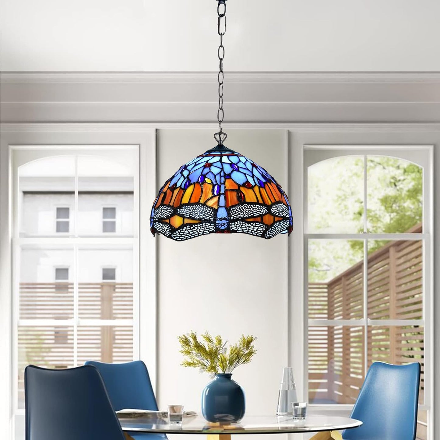 Tiffany Pendant Lamps Handcrafted Stained Glass Lamp Shades Stunning Quality Antique Design Pendant Light for Living Room Bedroom Lounge Hallway (P-1002)