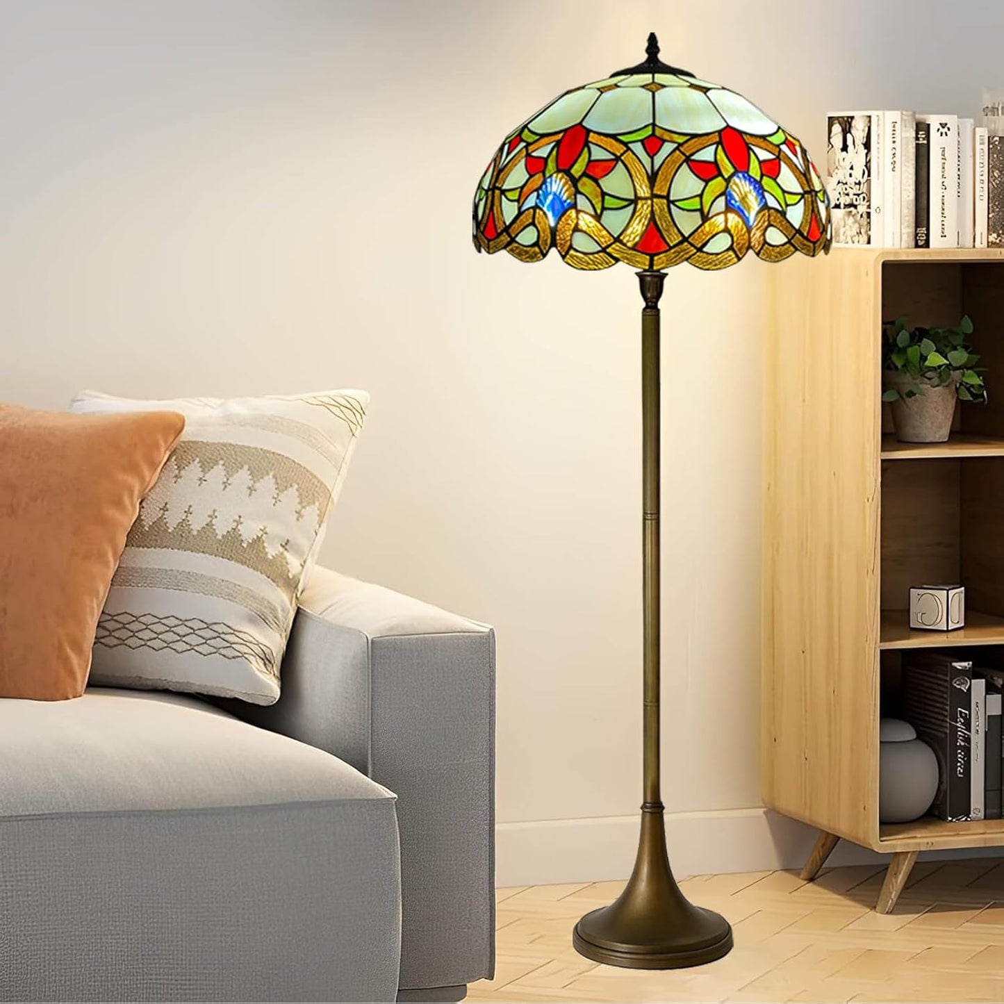 Tiffany Floor Lamps Stunning Quality Handcrafted 16 inch Stained Glass Lamp Shades Antique Design Floor Lamp for Living Room Bedroom Hallway Gallery (TFL-1650)