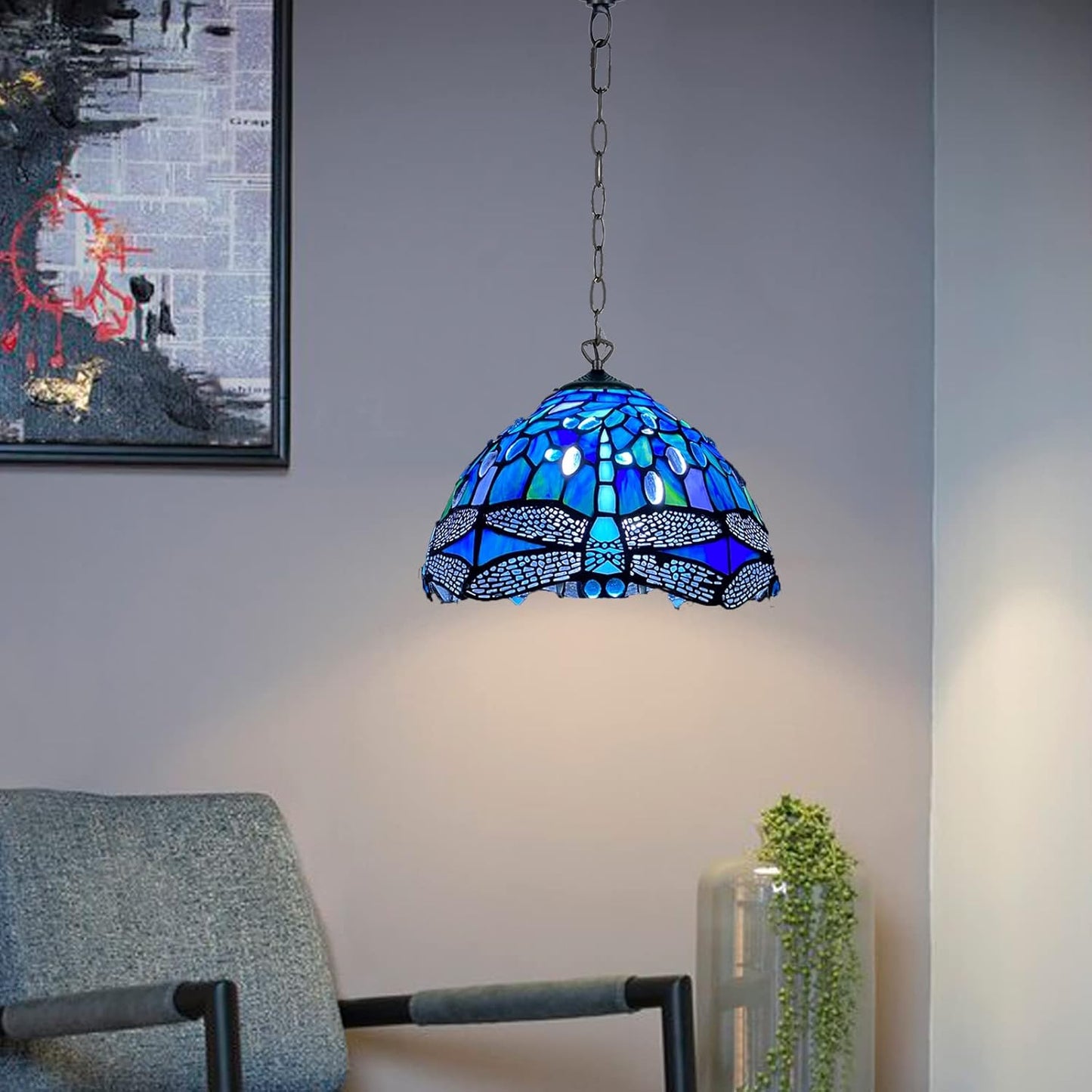 Tiffany Pendant Lamps Handcrafted Stained Glass Lamp Shades Stunning Quality Antique Design Pendant Light for Living Room Bedroom Lounge Hallway (P-1007)