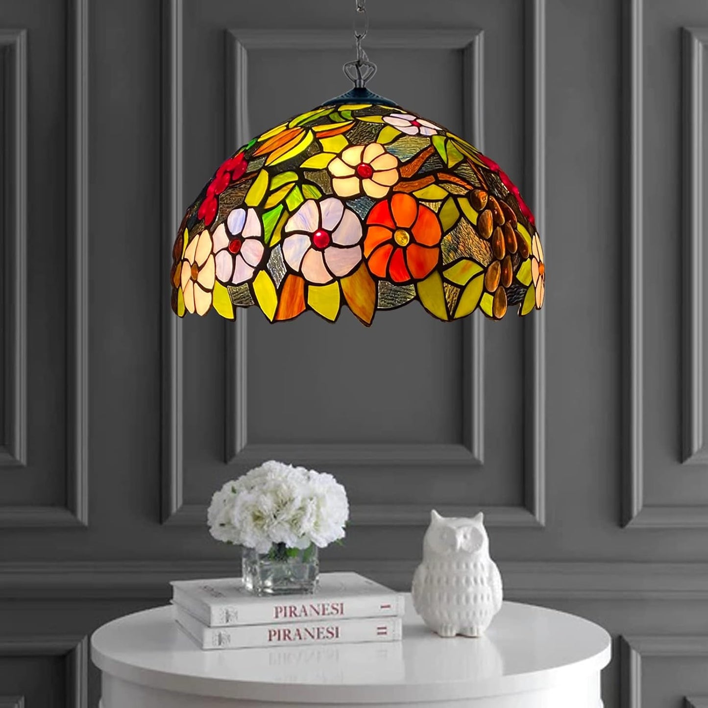 Tiffany Pendant Lamps Handcrafted Stained Glass 16 inch Lamp Shades Stunning Quality Antique Design Pendant Lamps for Living Room Bedroom Lounge Hallway (P-1609)