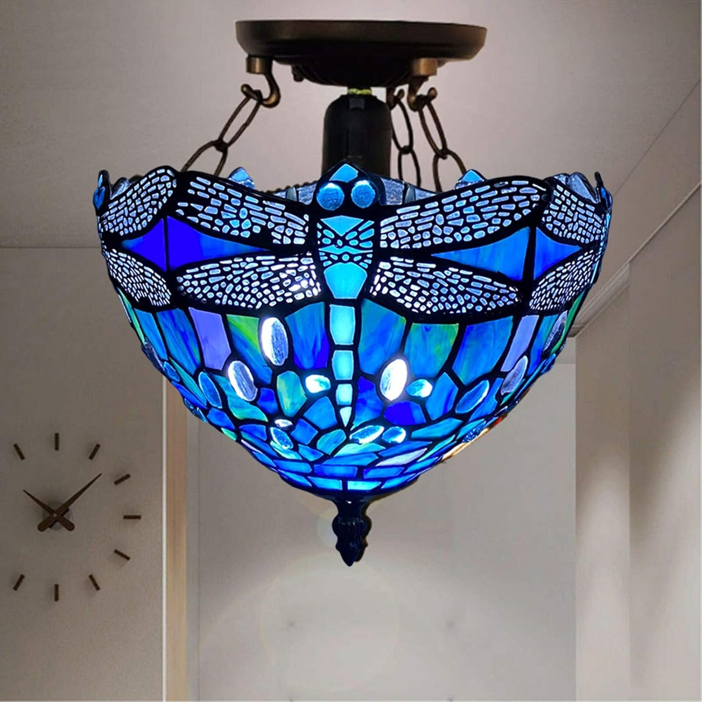 Tiffany Style Ceiling Lamps Stained Glass Handcrafted Lamp Shades Antique Design Ceiling Light for Living Room Bedroom Lounge Hallway (C-1007)