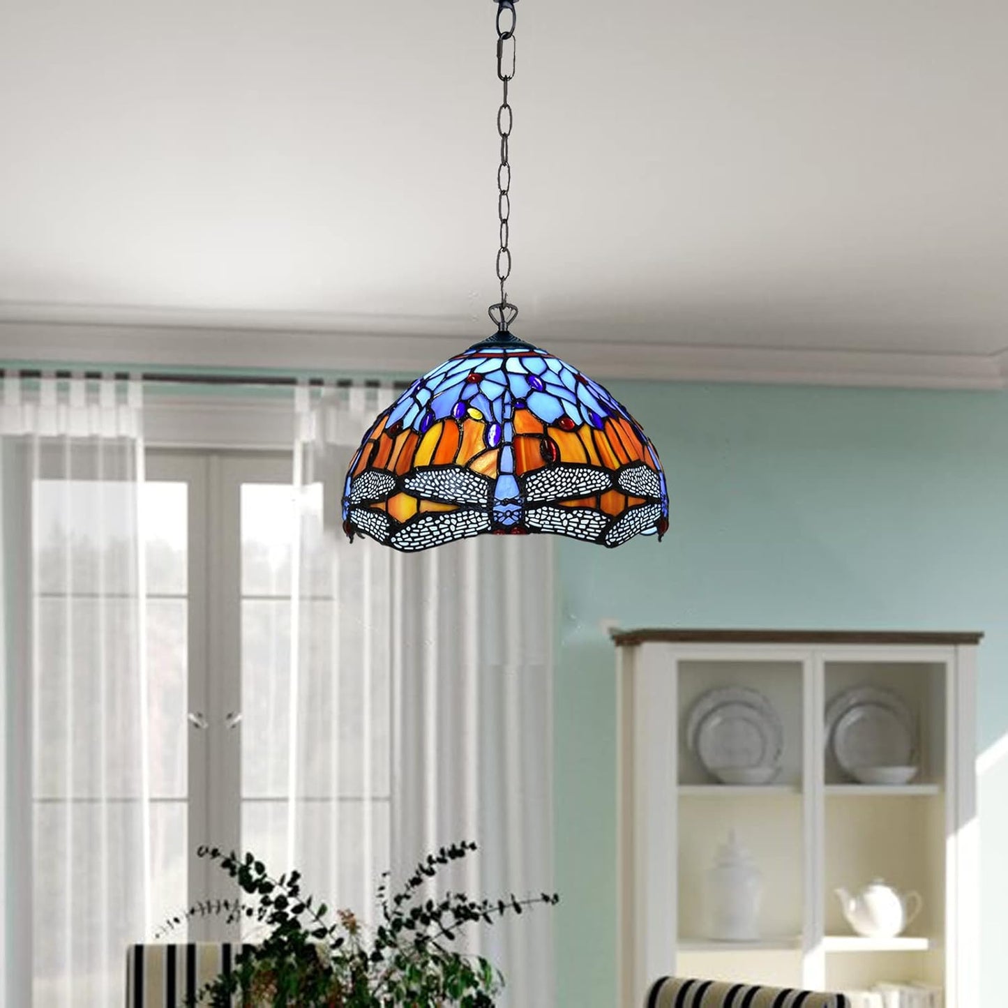 Tiffany Pendant Lamps Handcrafted Stained Glass Lamp Shades Stunning Quality Antique Design Pendant Light for Living Room Bedroom Lounge Hallway (P-1002)