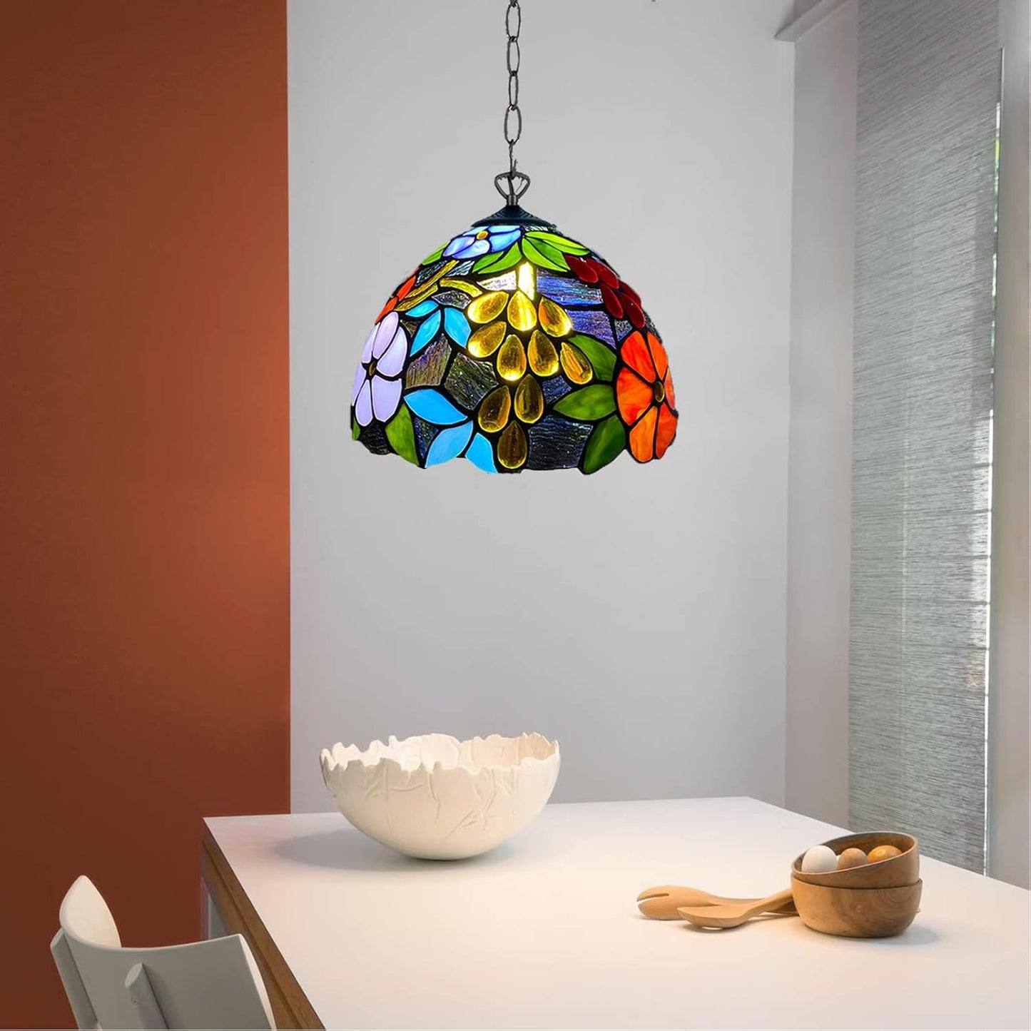 Tiffany Pendant Lamps Handcrafted Stained Glass Lamp Shades Stunning Quality Antique Design Pendant Light for Living Room Bedroom Lounge Hallway (P-1009)