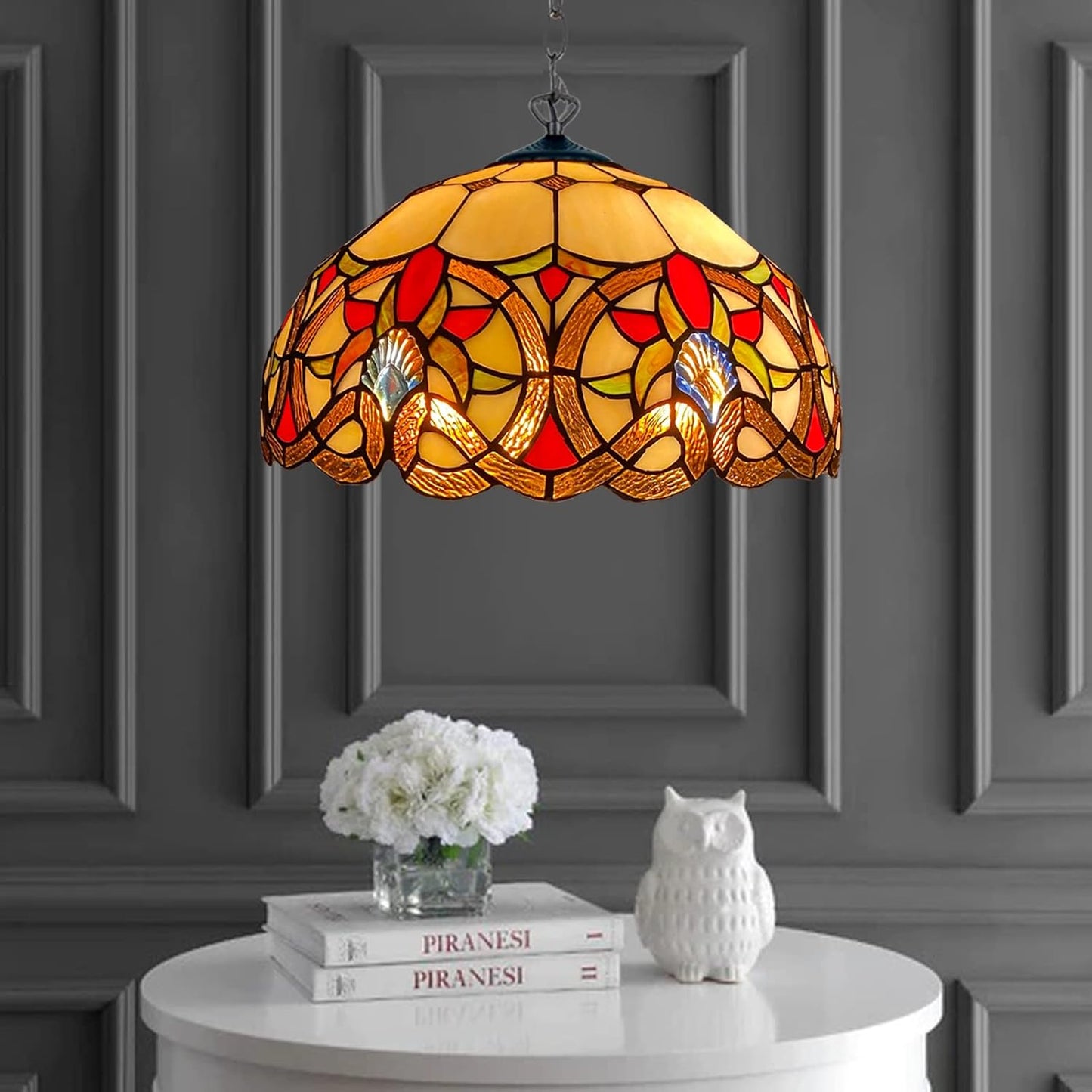 Tiffany Pendant Lamps Handcrafted Stained Glass 16 inch Lamp Shades Stunning Quality Antique Design Pendant Lamps for Living Room Bedroom Lounge Hallway (P-1650)