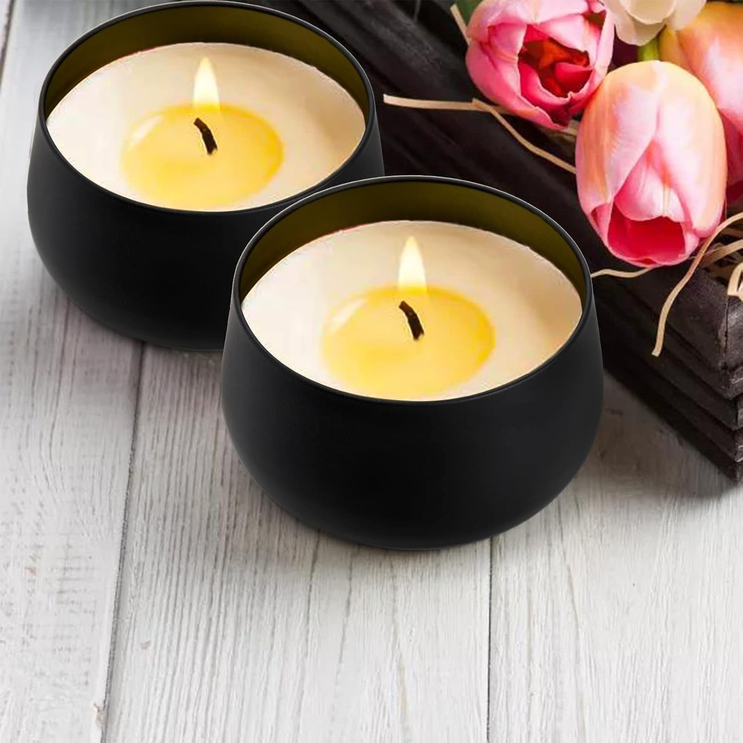 Auroh 24 Pack Candle Tins Black - 4 OZ Candle Jars for Candle Making - Ideal Candle Making Jars for Professionals as Well as hobbyists