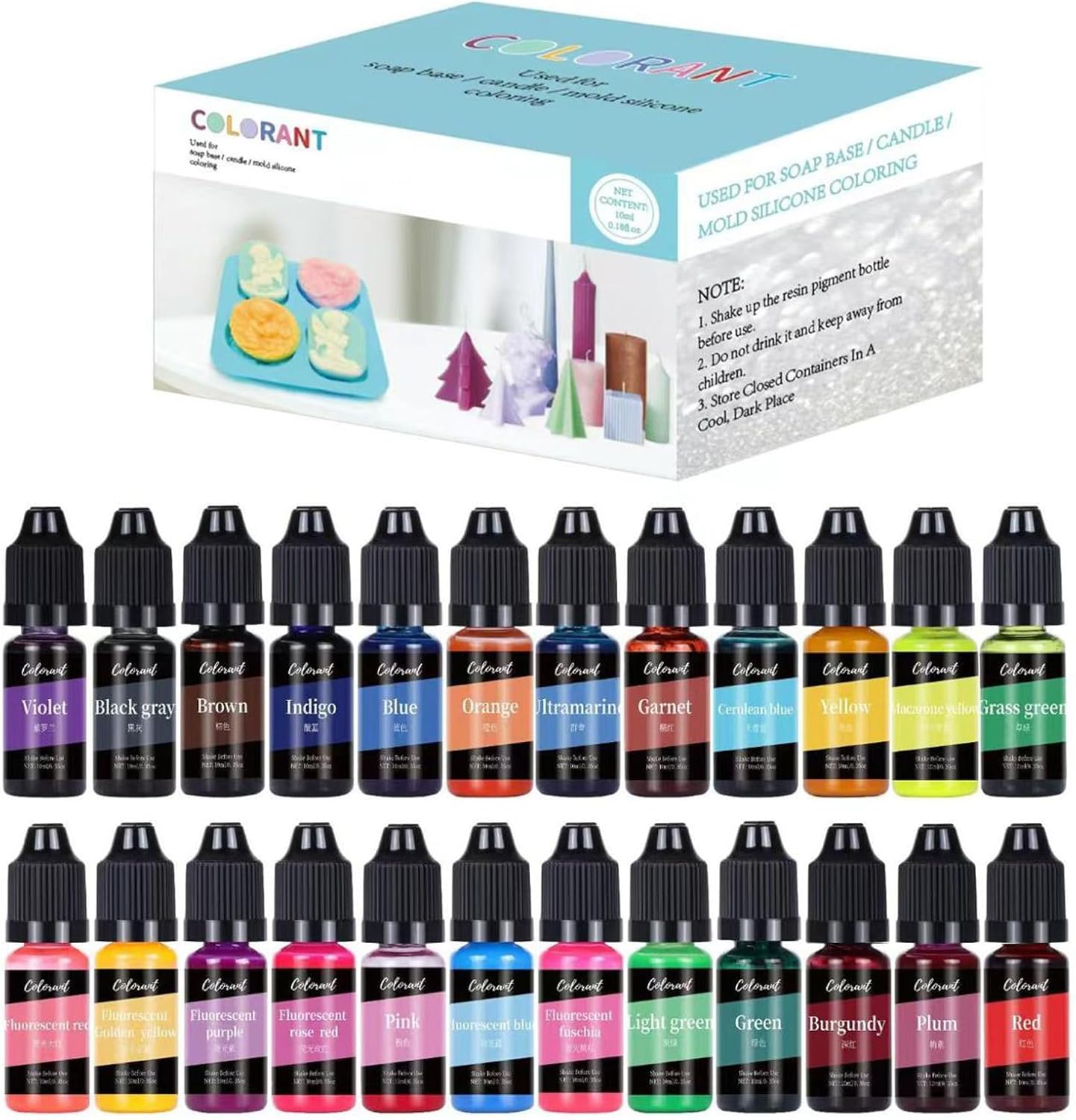 Auroh Pack of 24 Colours Candle Dye for Soy Wax - Premium 10ml Liquid Candle Colour Dye for Crafting and Home Decor - Oil-Based Candle Making Accessories