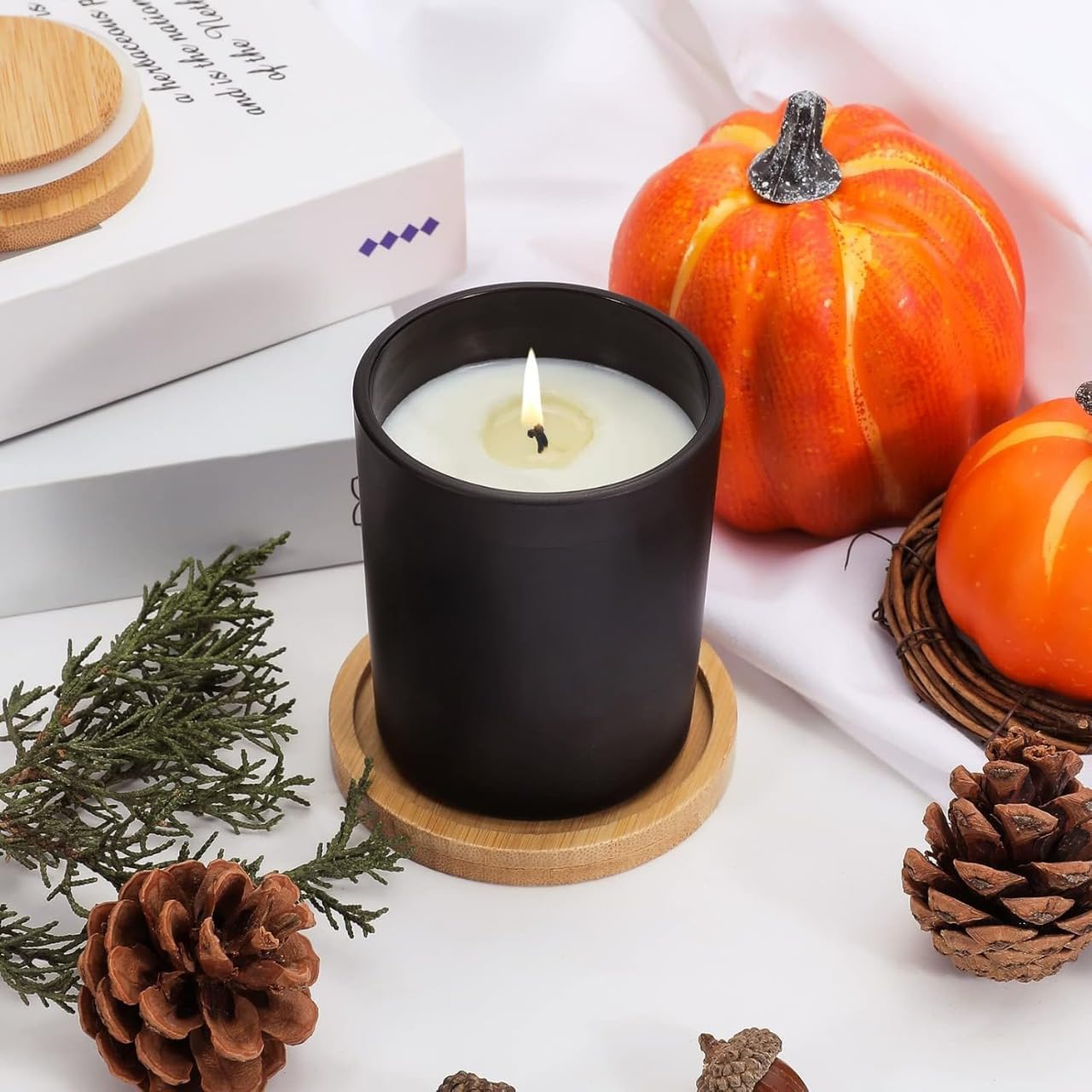 15 Pack Glass Candle Jars with Bamboo Lids - 7 OZ Black Candle Containers for Candle making - Ideal candle making supplies for professionals as well as hobbyists