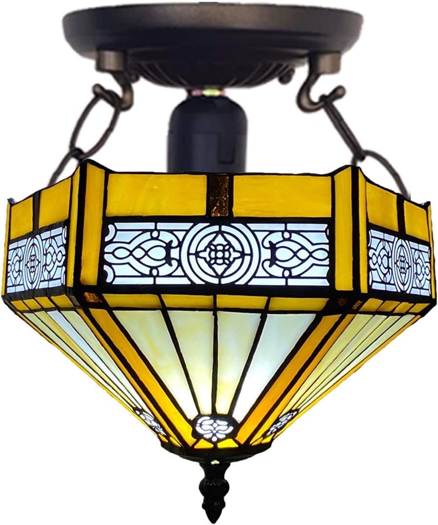Tiffany Ceiling Lamps Handcrafted Stained Glass Lamp Shades Stunning Quality Antique Design Ceiling Light for Living Room Bedroom Lounge Hallway (C-1005)