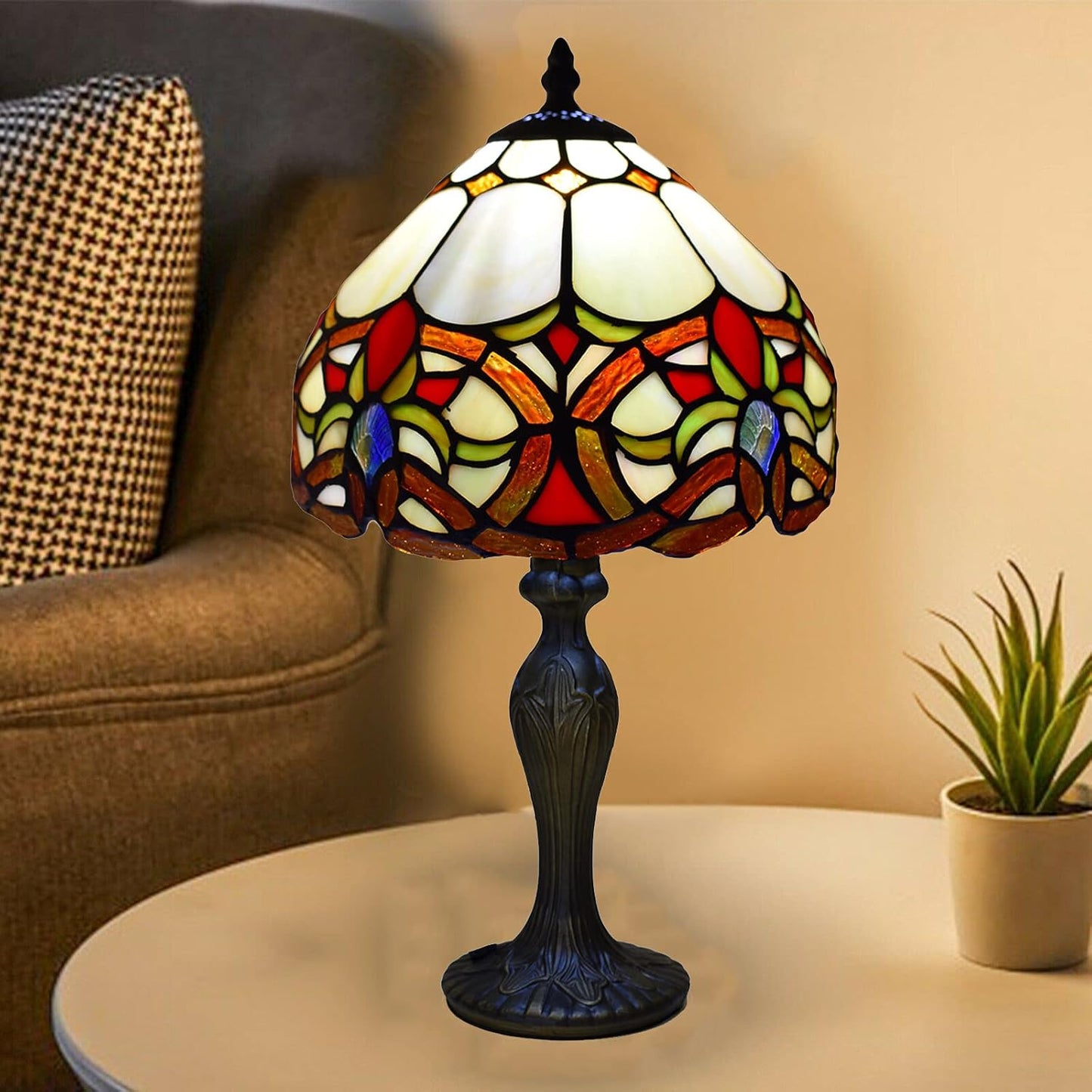 Tiffany Table Lamp Handcrafted Stained Glass Lampshade Stunning Quality Antique Design Base Table Lamps for Living Room Bedside Desk Bedroom Coffee Table (TFTL-1050)