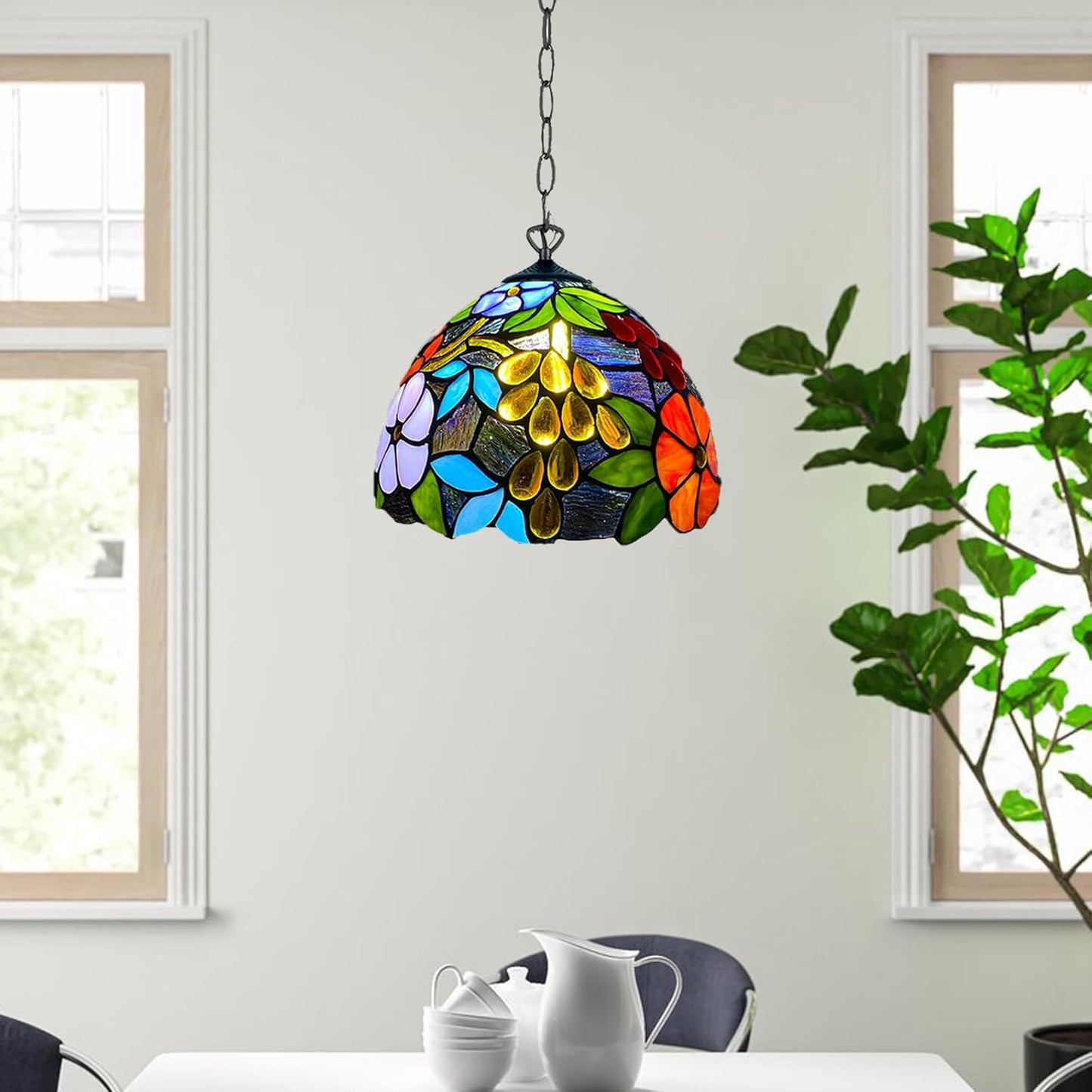 Tiffany Pendant Lamps Handcrafted Stained Glass Lamp Shades Stunning Quality Antique Design Pendant Light for Living Room Bedroom Lounge Hallway (P-1009)