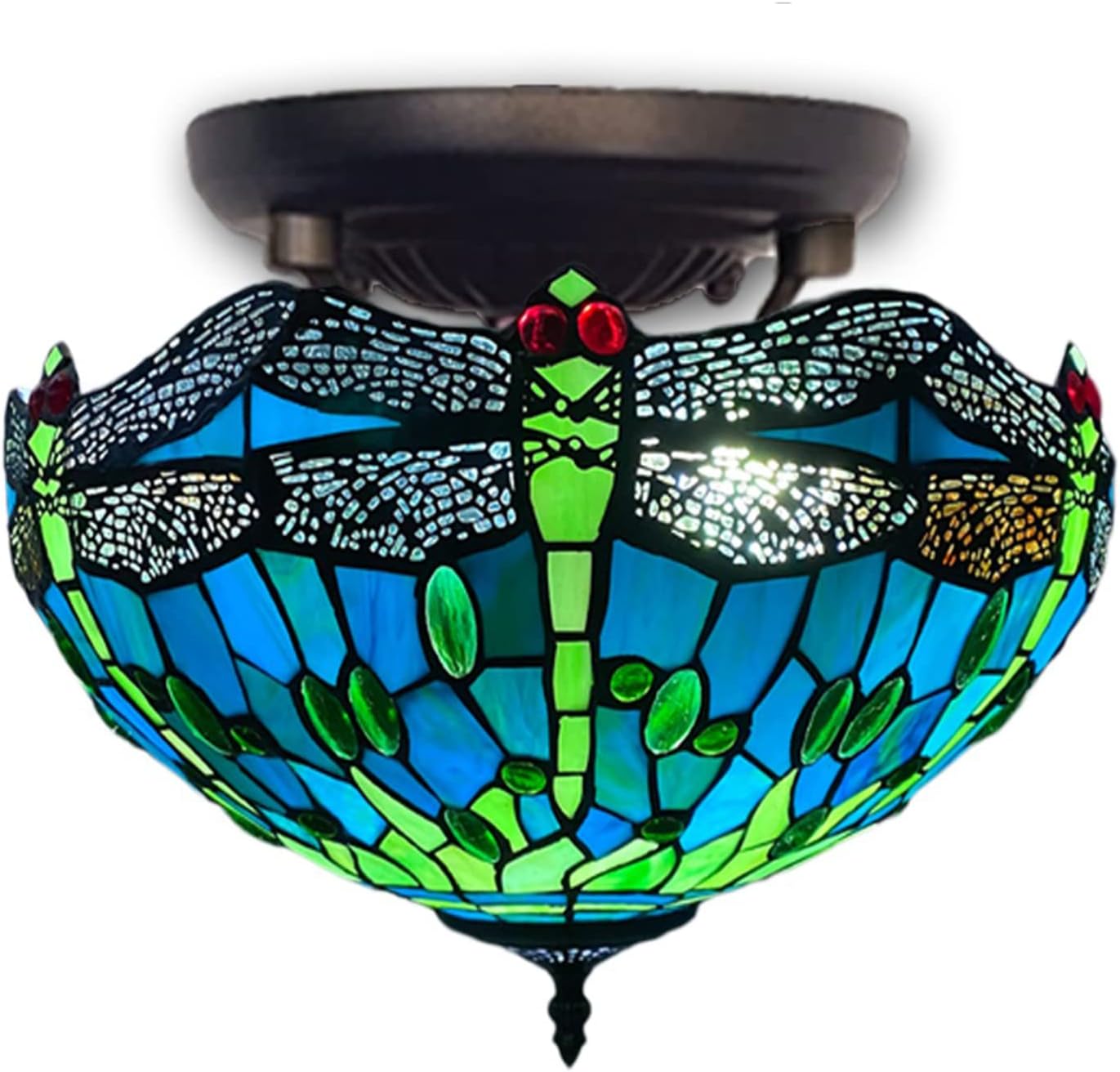 Tiffany Ceiling Lamps 16 inch Stained Glass Handcrafted Lamp Shades Antique Design Stunning Quality Ceiling Lamp for Living Room Bedroom Lounge (C-1615)