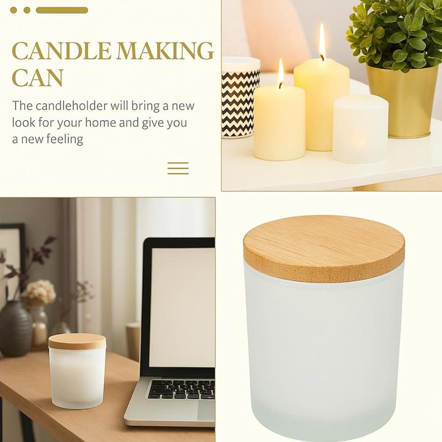 15 Pack Glass Candle Jars with Bamboo Lids - 7 OZ Frosted Candle Containers for Candle making - Ideal candle making supplies for professionals as well as hobbyists