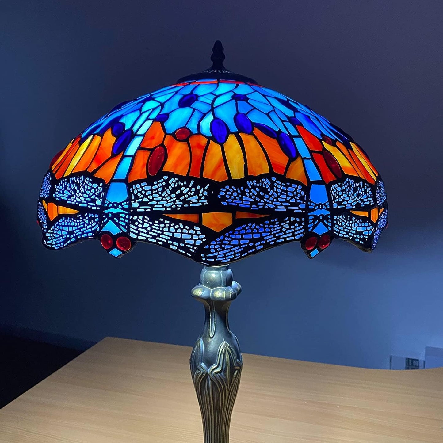 Tiffany Style Table Lamp Handcrafted 16 inch Stained Glass Lamp Shades Antique Design Stunning Quality Desk Lamp for Living Room Bedroom Bedside Lamps Coffee Table (TFTL-1602)