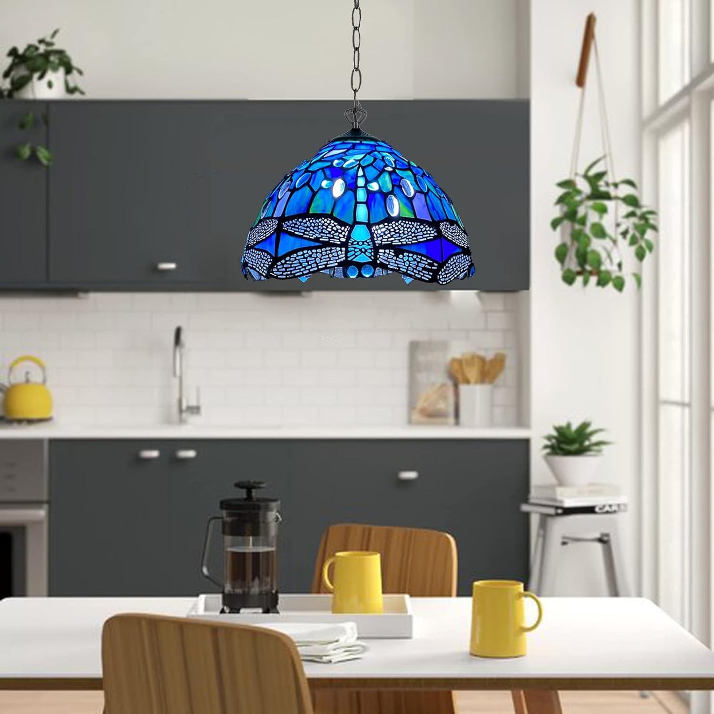 Tiffany Pendant Lamps Handcrafted Stained Glass Lamp Shades Stunning Quality Antique Design Pendant Light for Living Room Bedroom Lounge Hallway (P-1007)