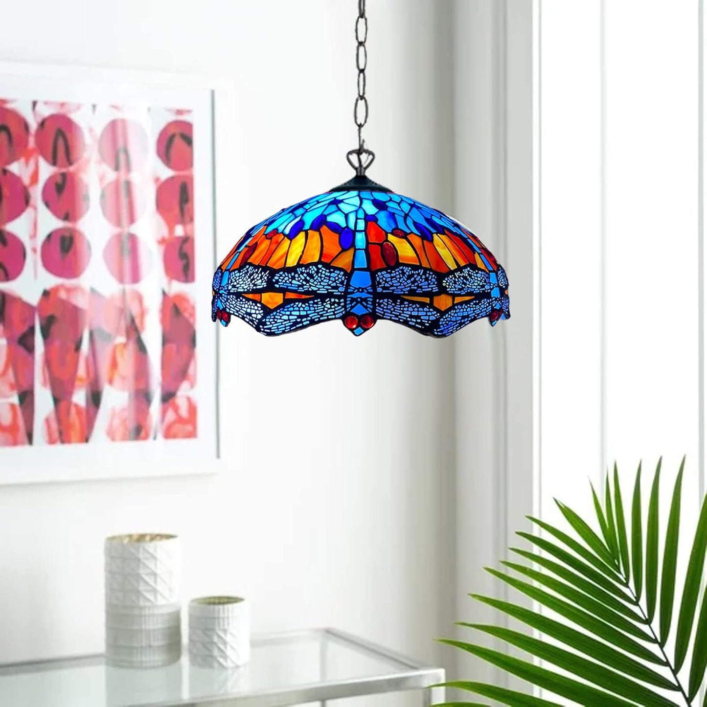 Tiffany Pendant Lamps Handcrafted Stained Glass 16 inch Lamp Shades Stunning Quality Antique Design Pendant Lamps for Living Room Bedroom Lounge Hallway (P-1602)