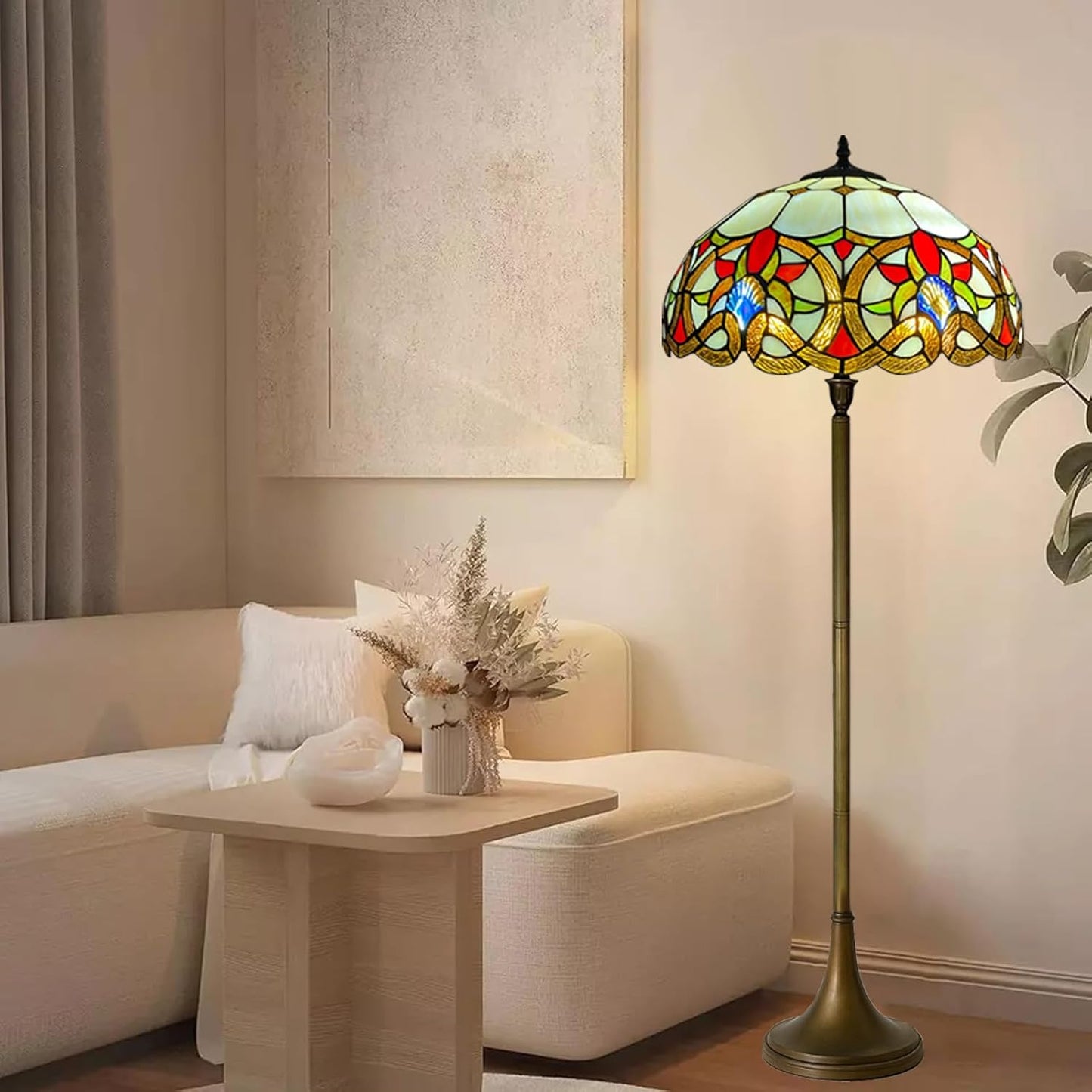 Tiffany Floor Lamps Stunning Quality Handcrafted 16 inch Stained Glass Lamp Shades Antique Design Floor Lamp for Living Room Bedroom Hallway Gallery (TFL-1650)