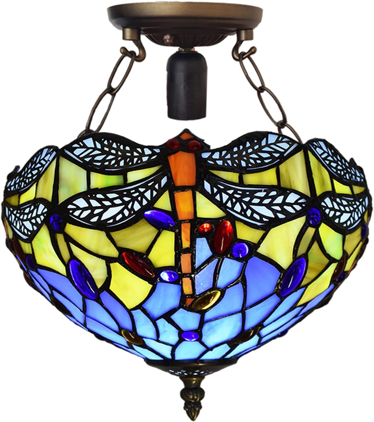 Tiffany Style Ceiling Lamps Stained Glass Handcrafted Lamp Shades Antique Design Ceiling Light for Living Room Bedroom Lounge Hallway (C-1003)