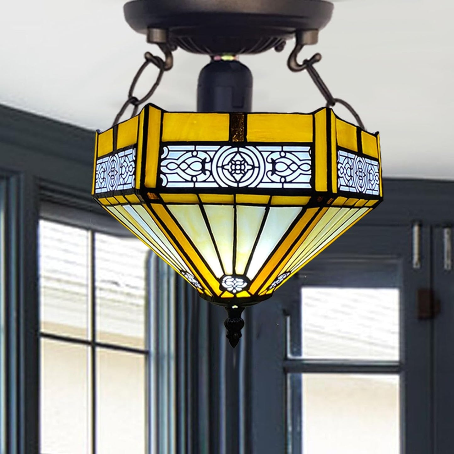 Tiffany Ceiling Lamps Handcrafted Stained Glass Lamp Shades Stunning Quality Antique Design Ceiling Light for Living Room Bedroom Lounge Hallway (C-1005)