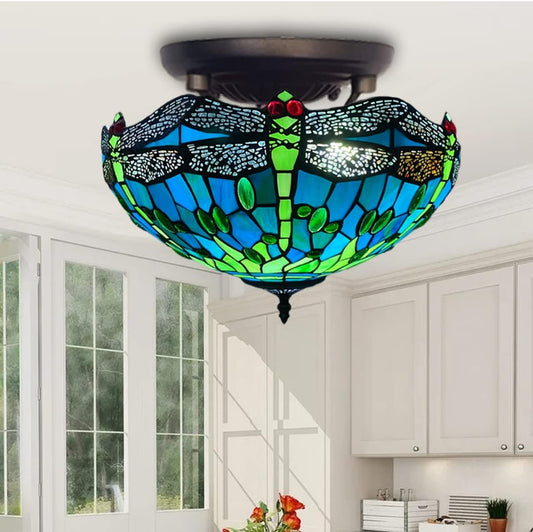 Tiffany Ceiling Lamps 16 inch Stained Glass Handcrafted Lamp Shades Antique Design Stunning Quality Ceiling Lamp for Living Room Bedroom Lounge (C-1615)
