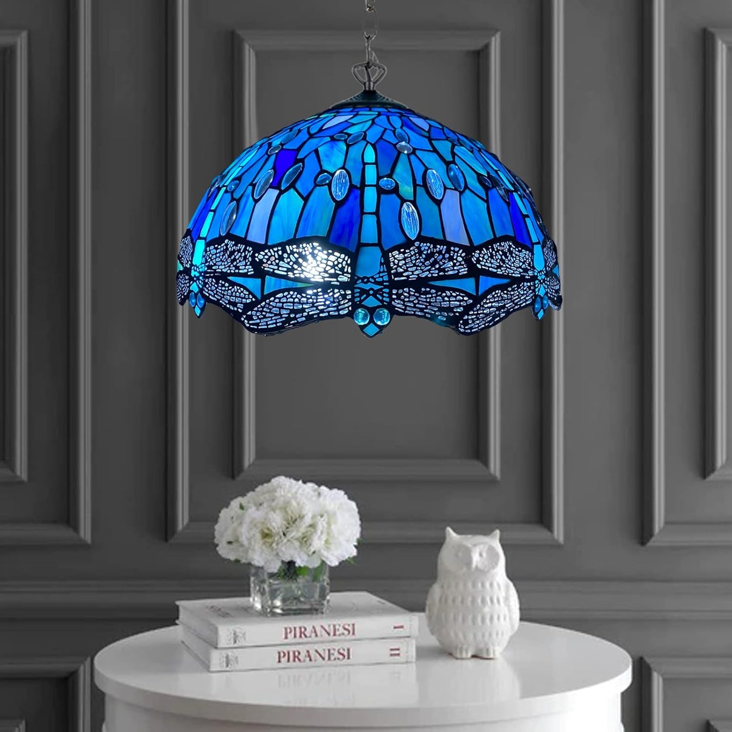 Tiffany Pendant Lamps Handcrafted Stained Glass 16 inch Lamp Shades Stunning Quality Antique Design Pendant Lamps for Living Room Bedroom Lounge Hallway (P-1607)